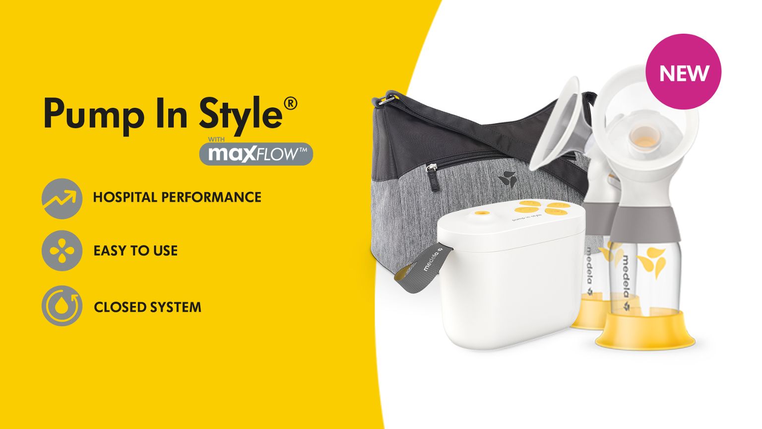 New Pump In Style® with MaxFlow™ technology is clinically proven to increase milk volume. Medela's pre-programmed pump settings based on extensive research in breastfeeding and pumping, take the guesswork out for more effective pumping to help moms when she needs it most.
