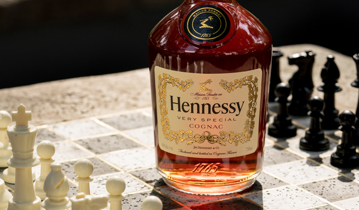 Bottle of Hennessy on chess board