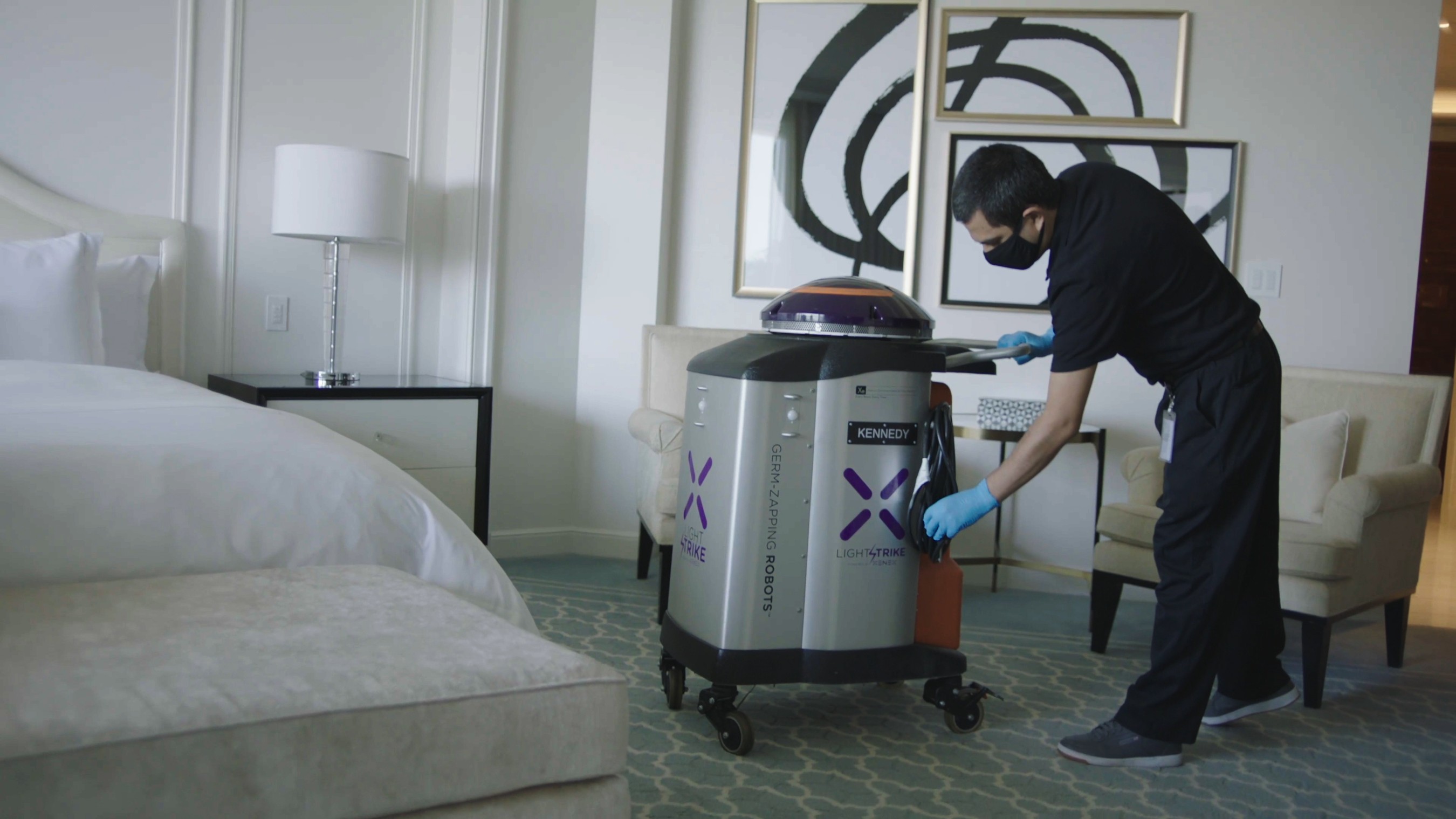 The robot kills bacteria with UV light disinfection at The Beverly Hilton and Waldorf Astoria Beverly Hills. Many Beverly Hills hotels have adopted new technologies for contactless interactions.