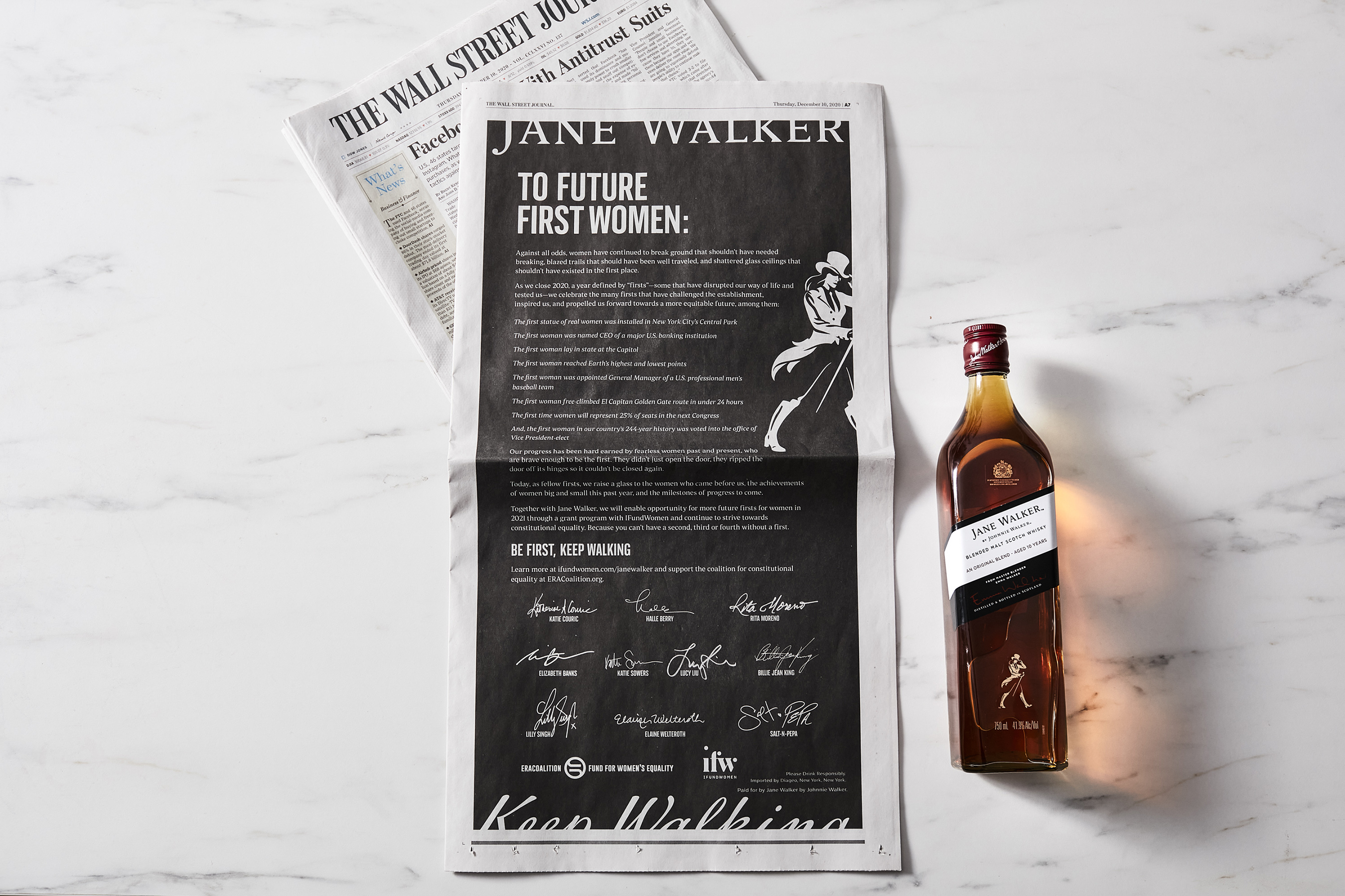 Jane Walker by Johnnie Walker launches its First Women campaign with an Open Letter in The New York Times, The Wall Street Journal and The Washington Post signed by a network of trailblazing 'First Women.'