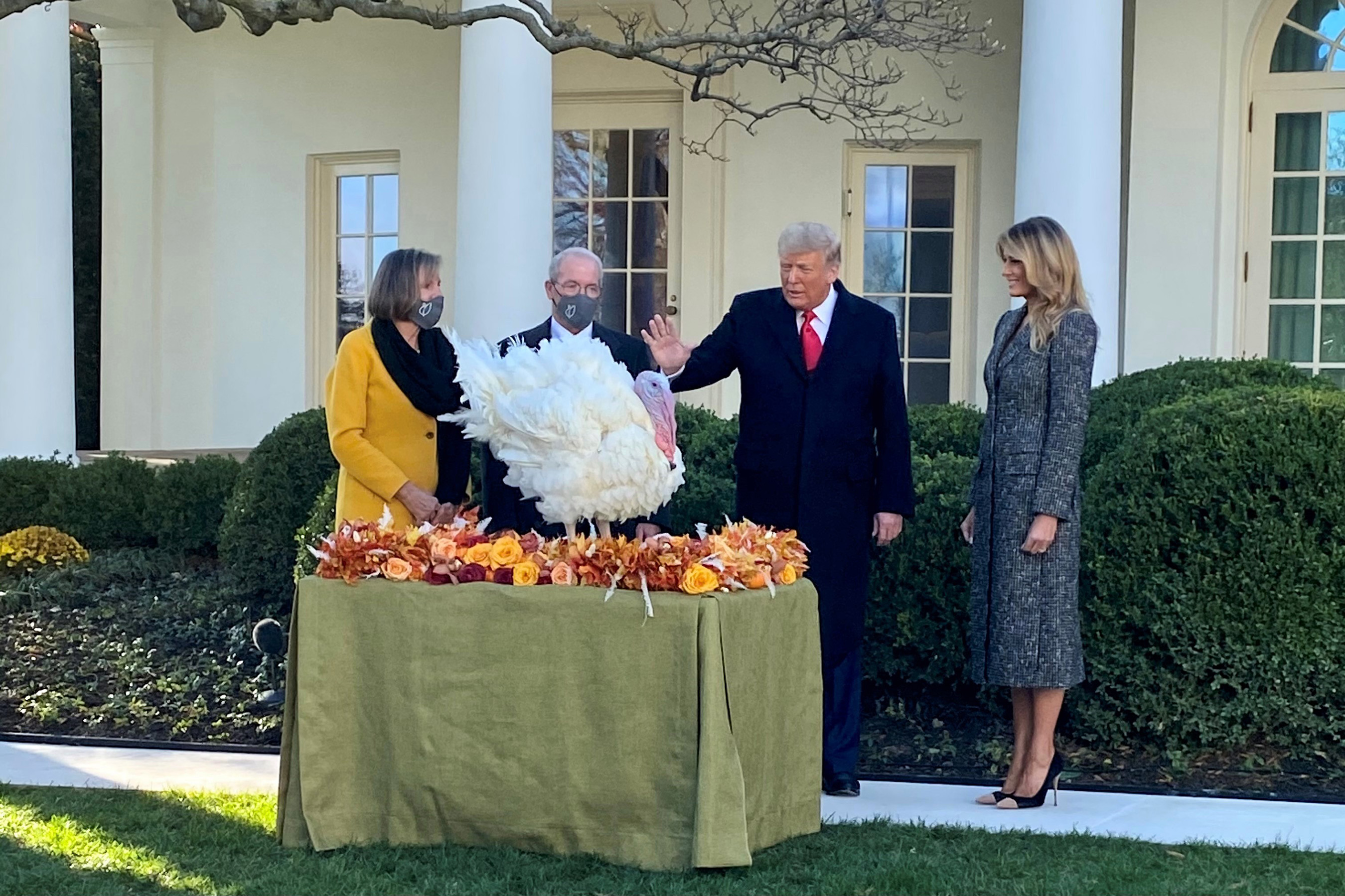 NTF Chairman Ron Kardel, his wife, Susie, and the First Lady look on as Corn is officially pardoned by President Trump.