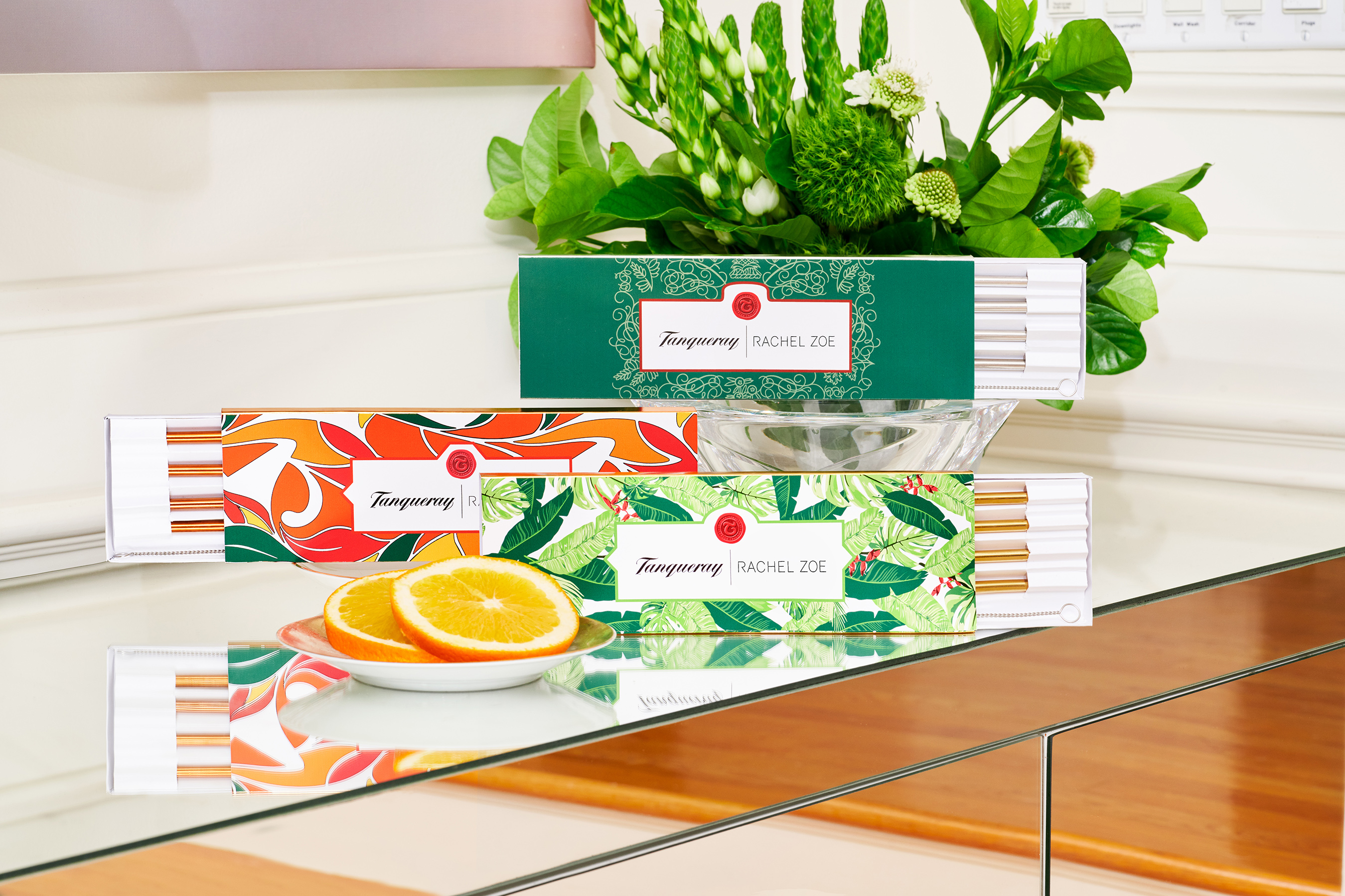 Fashion icon and CEO Rachel Zoe personally selected designs from her collection for the Rachel Zoe x Tanqueray Straw Capsule Collection, ensuring that each motif perfectly complements the three corresponding Tanqueray cans.