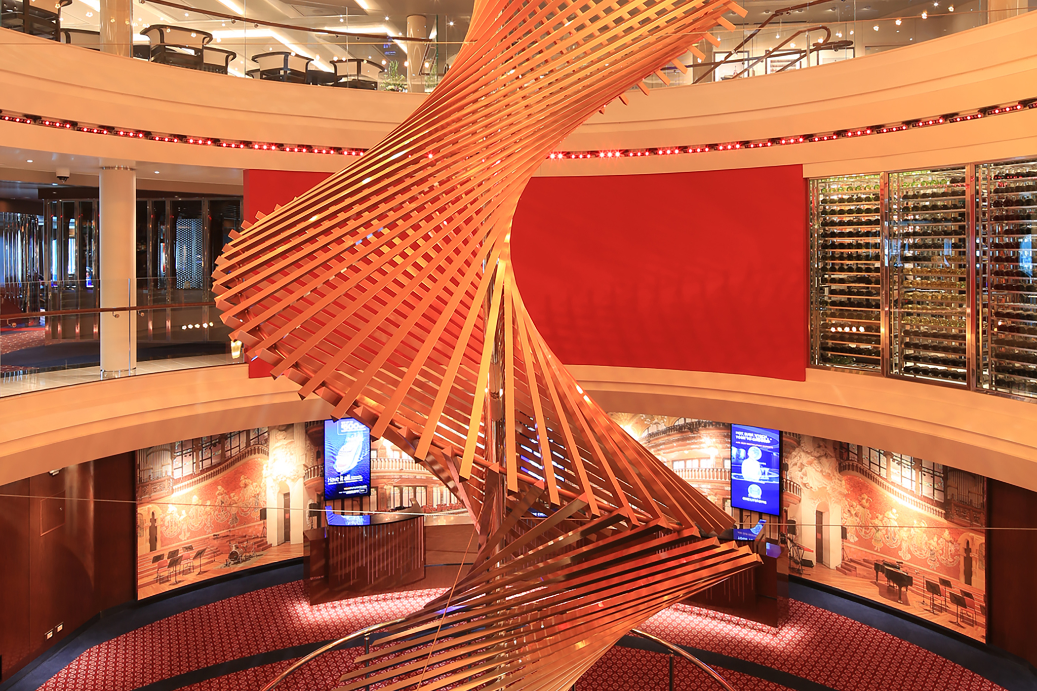“Harps,” a 7.5-ton stainless steel sculpture in Rotterdam’s Atrium spans three decks