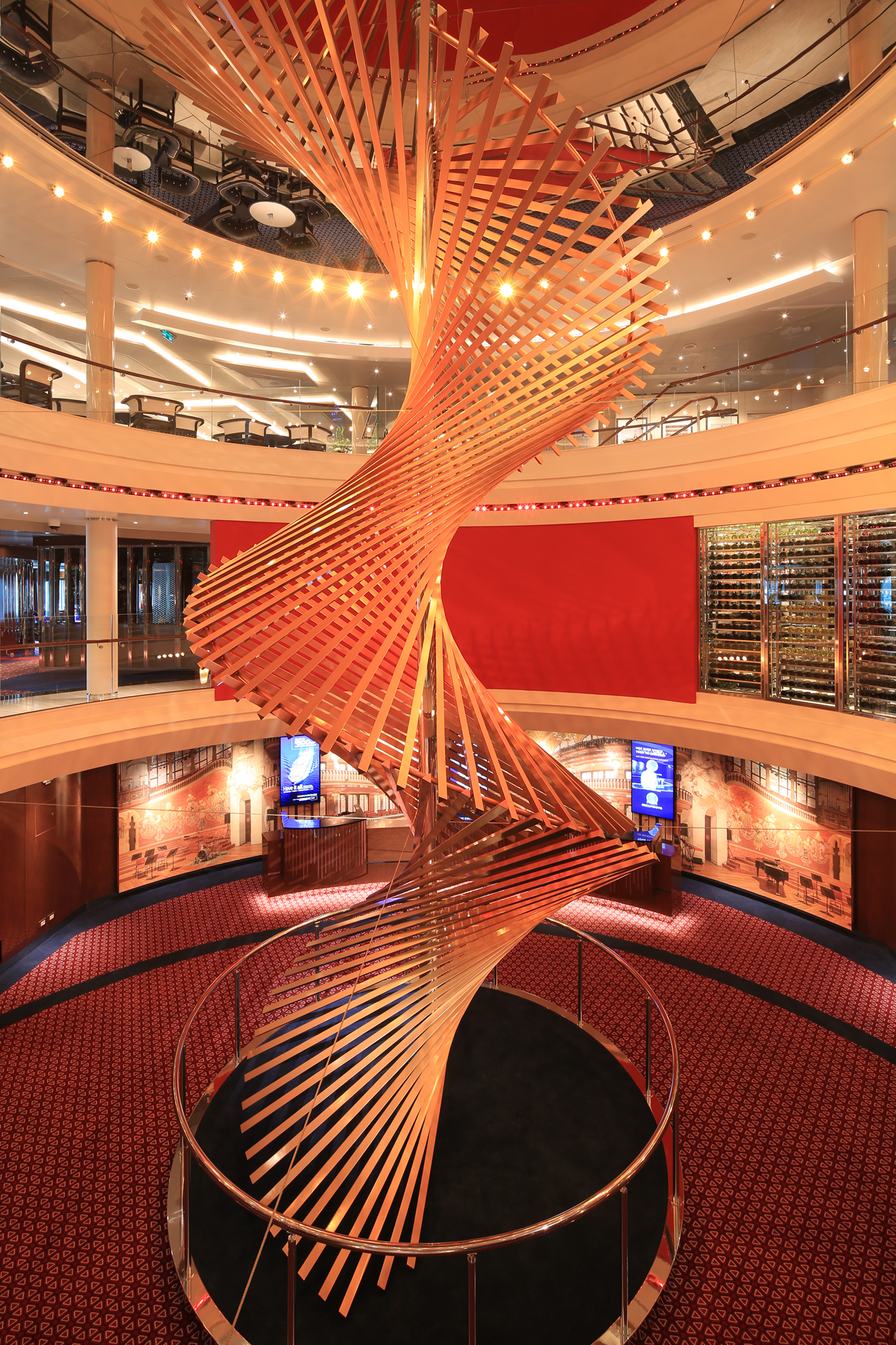 “Harps,” a 7.5-ton stainless steel sculpture in Rotterdam’s Atrium spans three decks