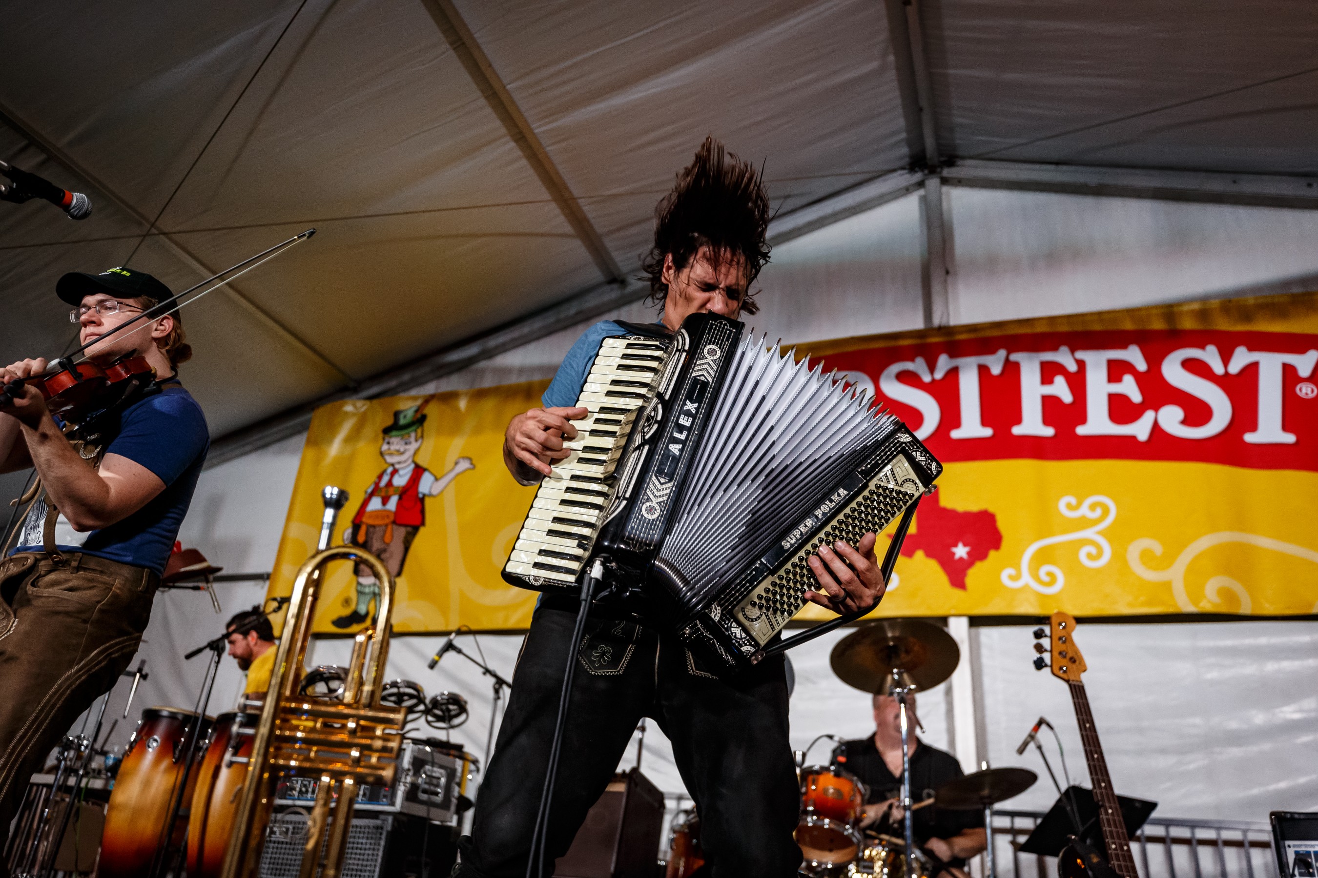Grammy-nominated accordionist Alex Meixner performs in the Das Grosse Zelt (The Big Tent). The best in Alpine and Bavarian entertainment span the 10-day festival featuring Grammy-award winning polka musician Jimmy Sturr and his Orchestra, Meixner and Mollie B with Squeezebox and Ted Lange, who were recognized as International Band of the Year from the International Polka Association in 2019.