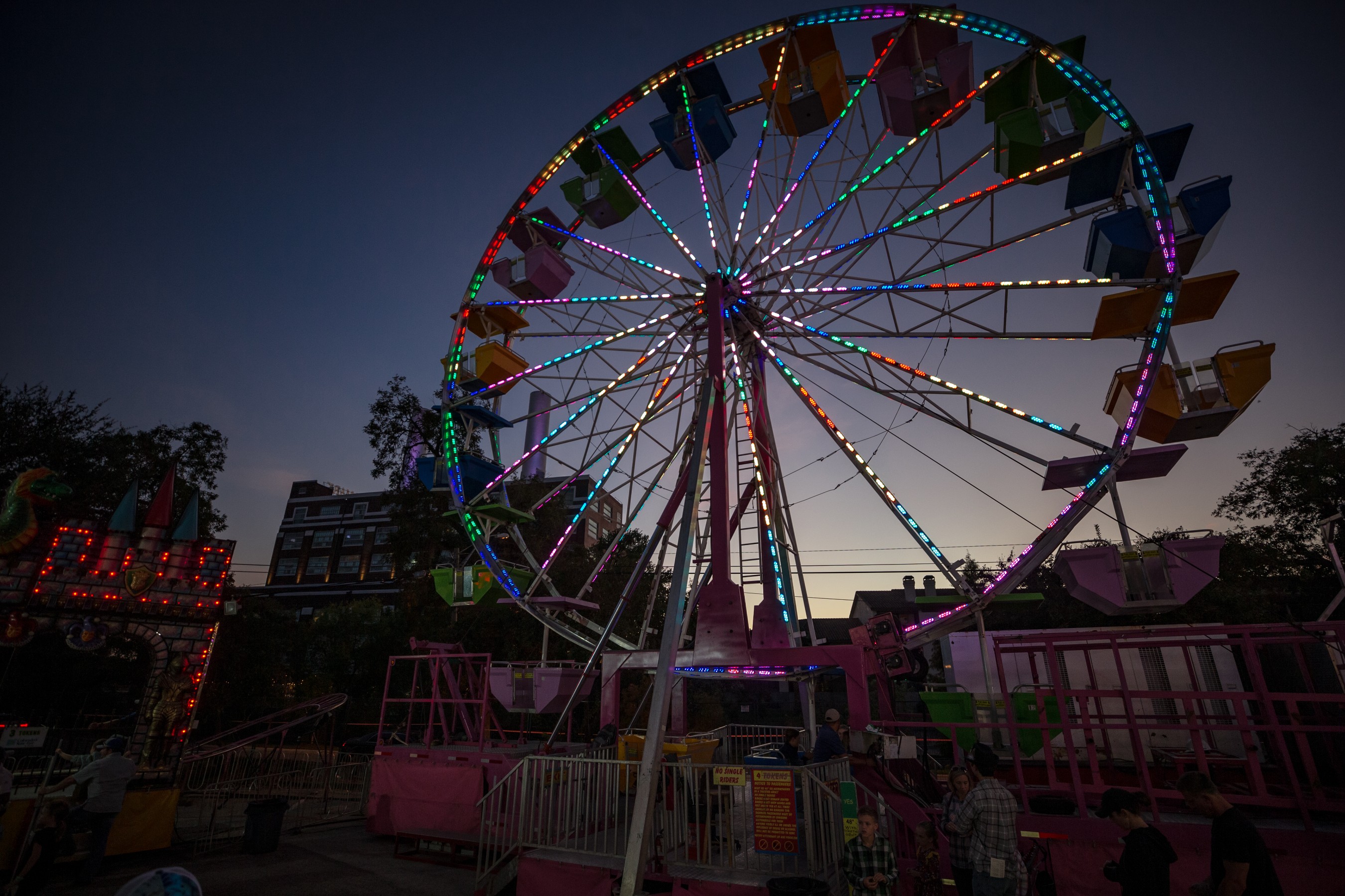 The Wurstfest carnival offers slides and rides for all ages, including the Ferris wheel, where guests get a beautiful, birds-eye view of the festival and surrounding town of New Braunfels.