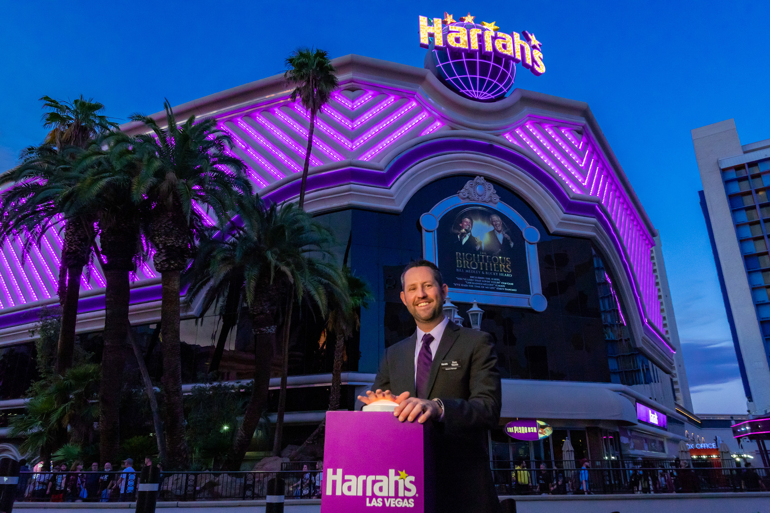 Senior Vice President and General Manager of Harrah's Las Vegas Dan Walsh Switching on the Purple Exterior Lighting