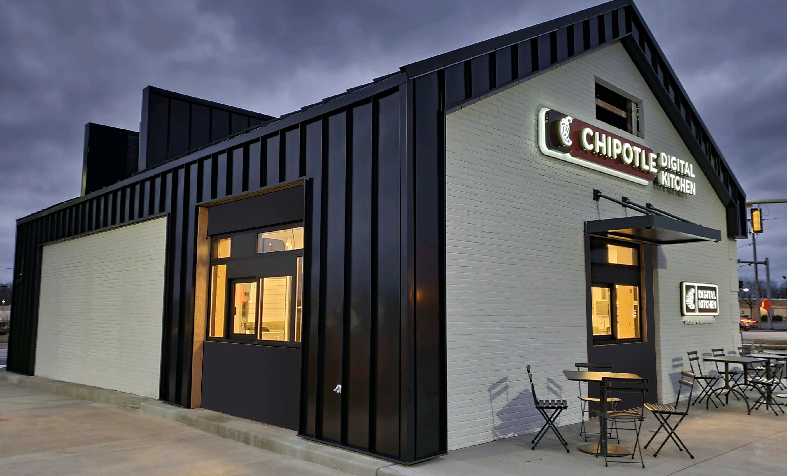 Chipotle’s latest digital-only restaurant prototype offers a Chipotlane and walk-up window for efficient digital order pickup.