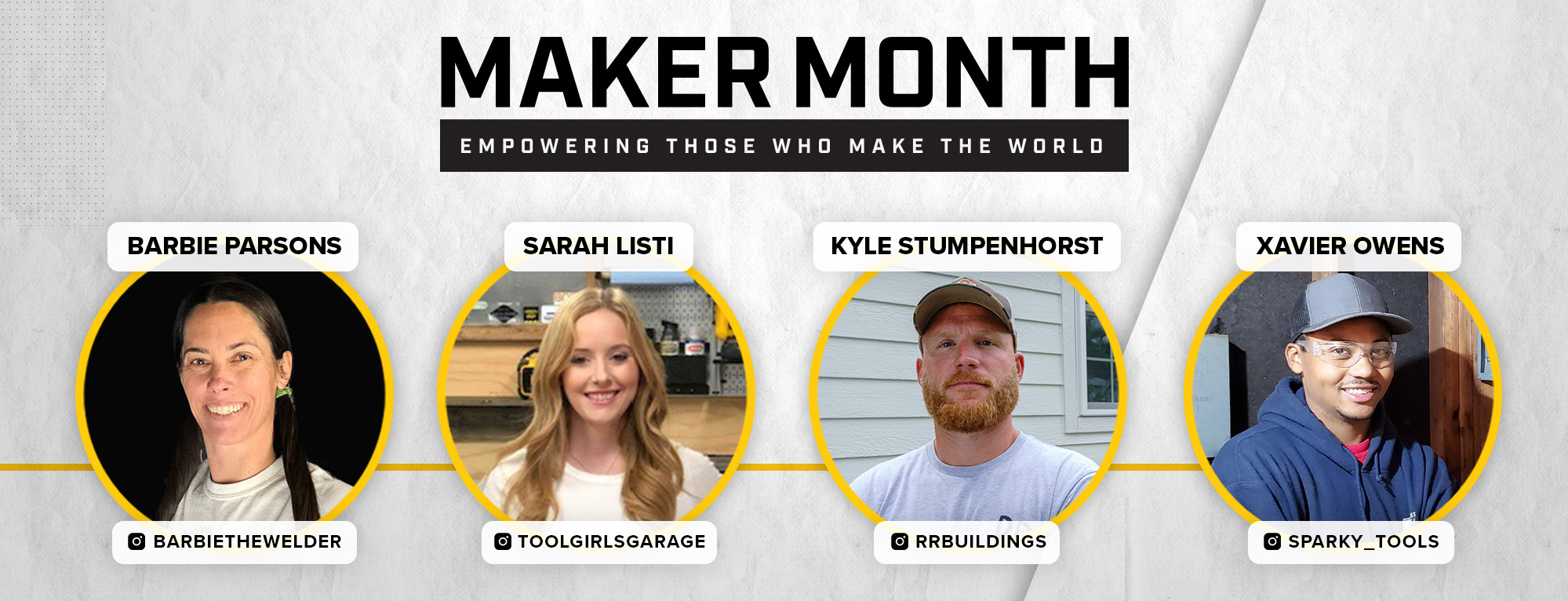 Industry trade professionals and social media influencers, Barbie the Welder, Isak Stalenhag, Kyle Stumpenhorst and Sparky Tools