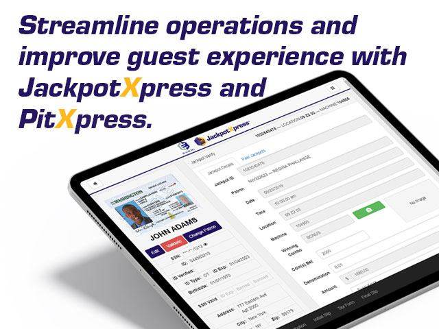 The award-winning Jackpot Xpress® solution enables attendants to securely and efficiently process and pay jackpots using a mobile device (Jackpot Xpress Mobile) or an Everi JackpotXchange® kiosk.