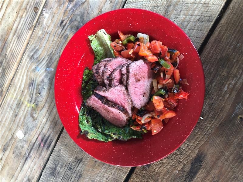 Grilled Beef Tri Tip with Grilled Romaine and Salsa Rossa