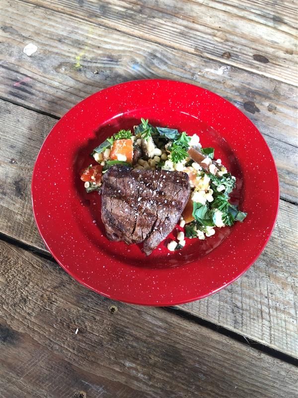 Grilled Tenderloin with Sweet Onions Corn Tomato Salad
