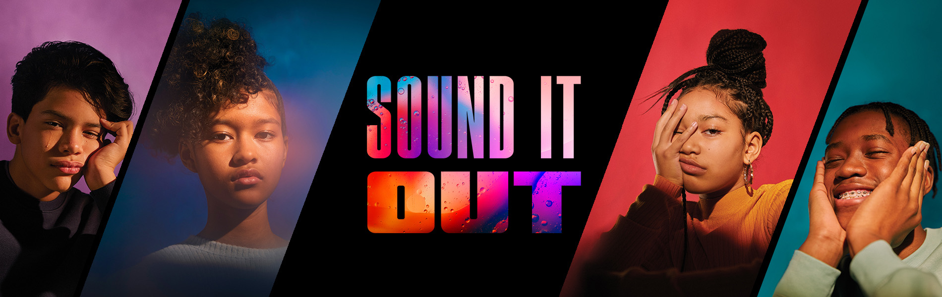 Banner graphic saying "Sound It Out"  with 4 kids