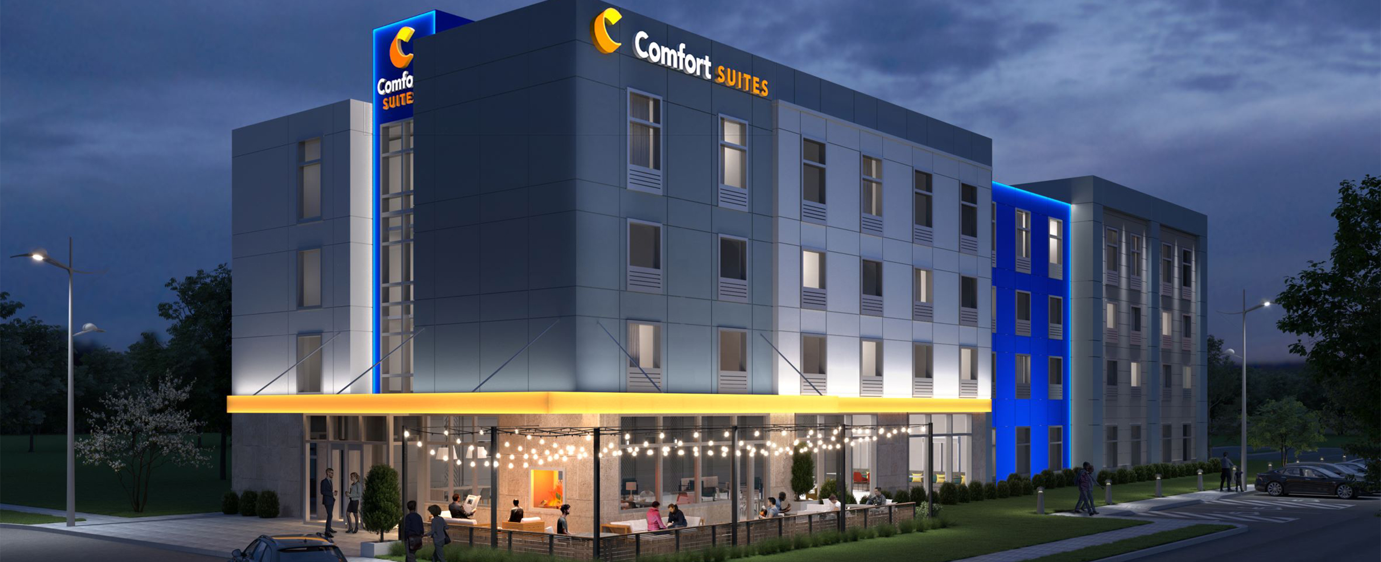 Exterior view of Comfort hotel at night