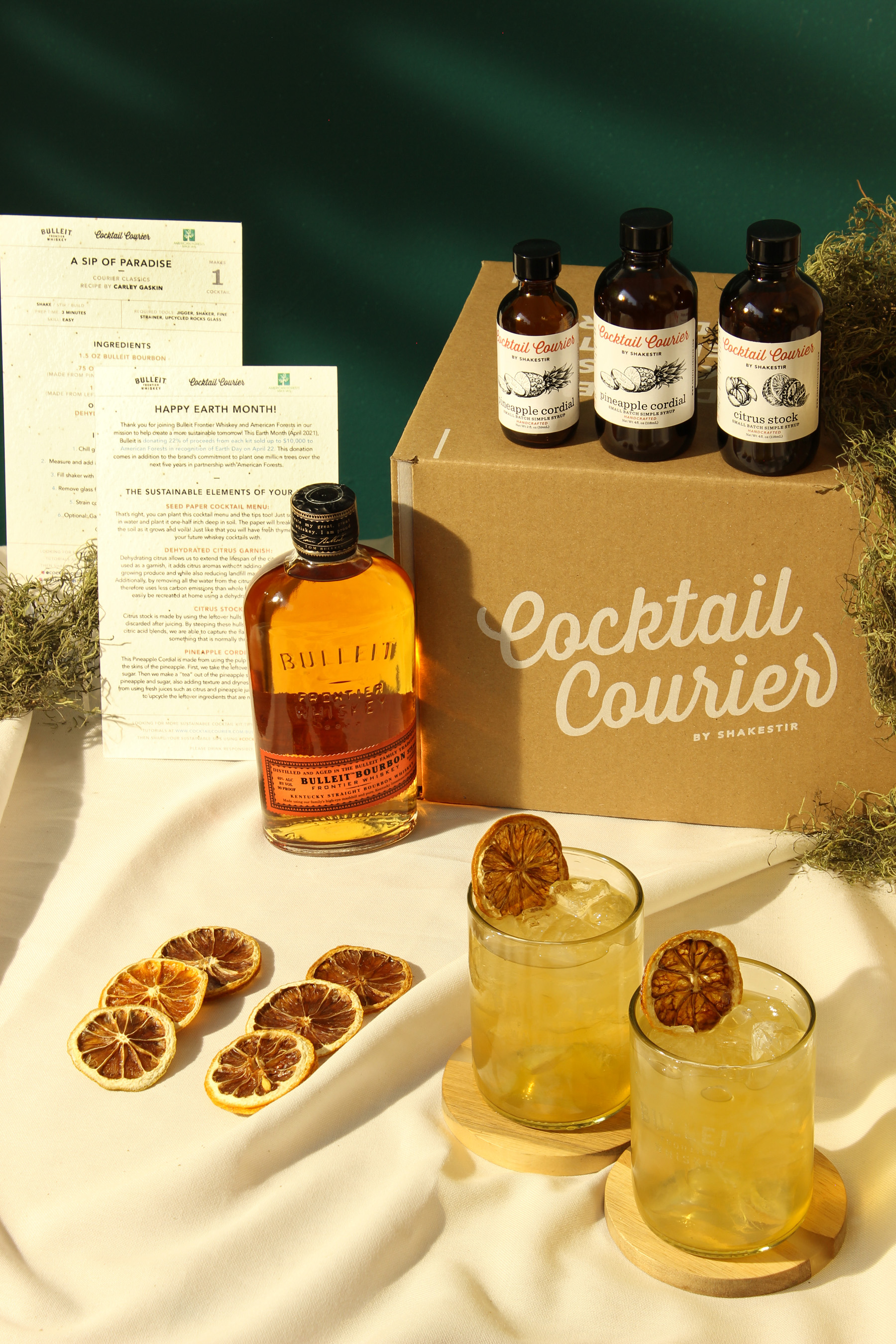 THIS APRIL BULLEIT FRONTIER WHISKEY HAS TEAMED UP WITH AMERICAN FORESTS AND COCKTAIL COURIER TO CREATE A LIMITED-EDITION ECO-FRIENDLY COCKTAIL KIT IN CELEBRATION OF EARTH MONTH AND EARTH DAY ON APRIL 22.