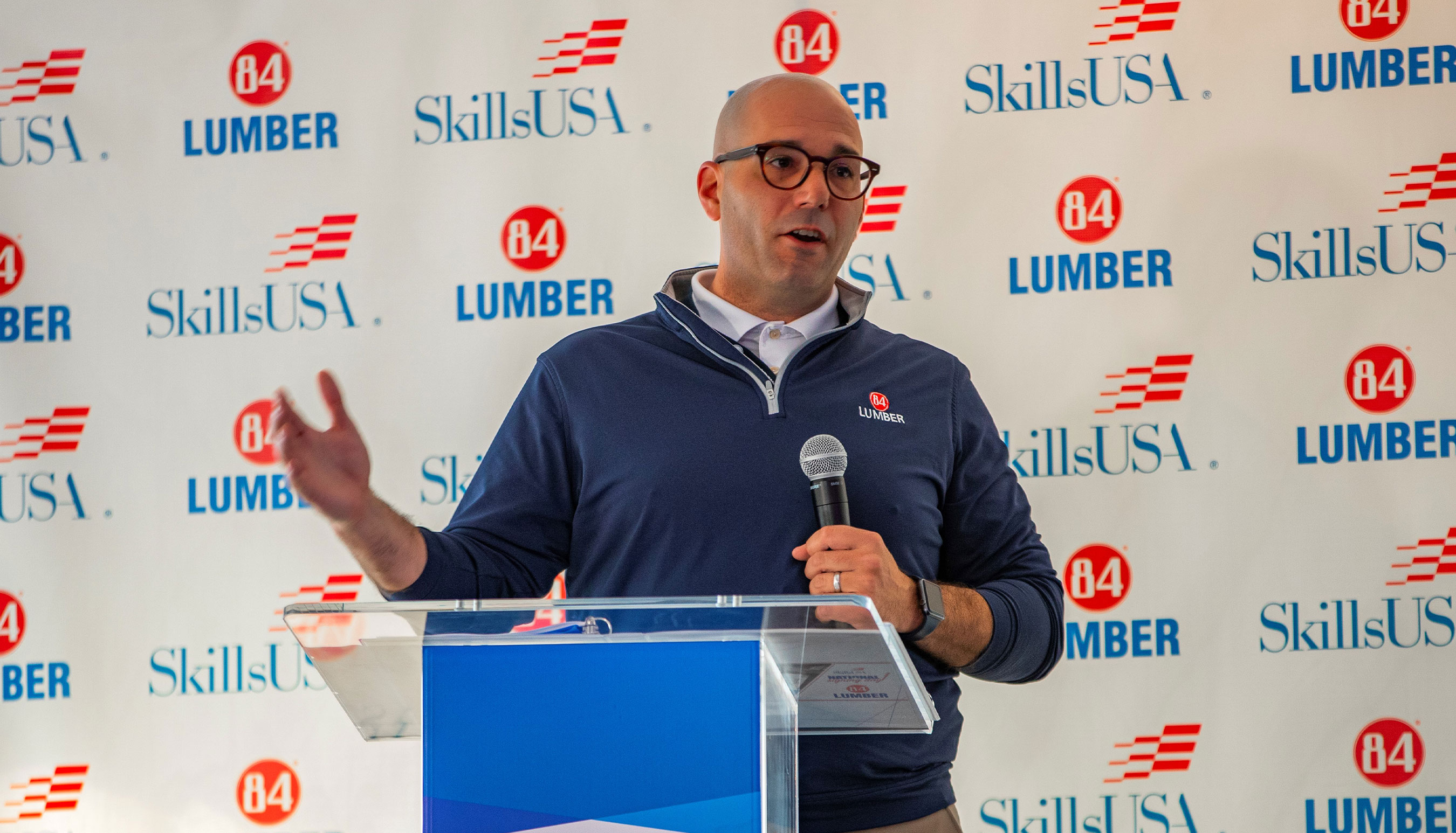 Ken Kucera, VP of Manufacturing, speaks to job opportunities within the building industry at SkillsUSA National Signing Day Event in Pittsburgh, PA