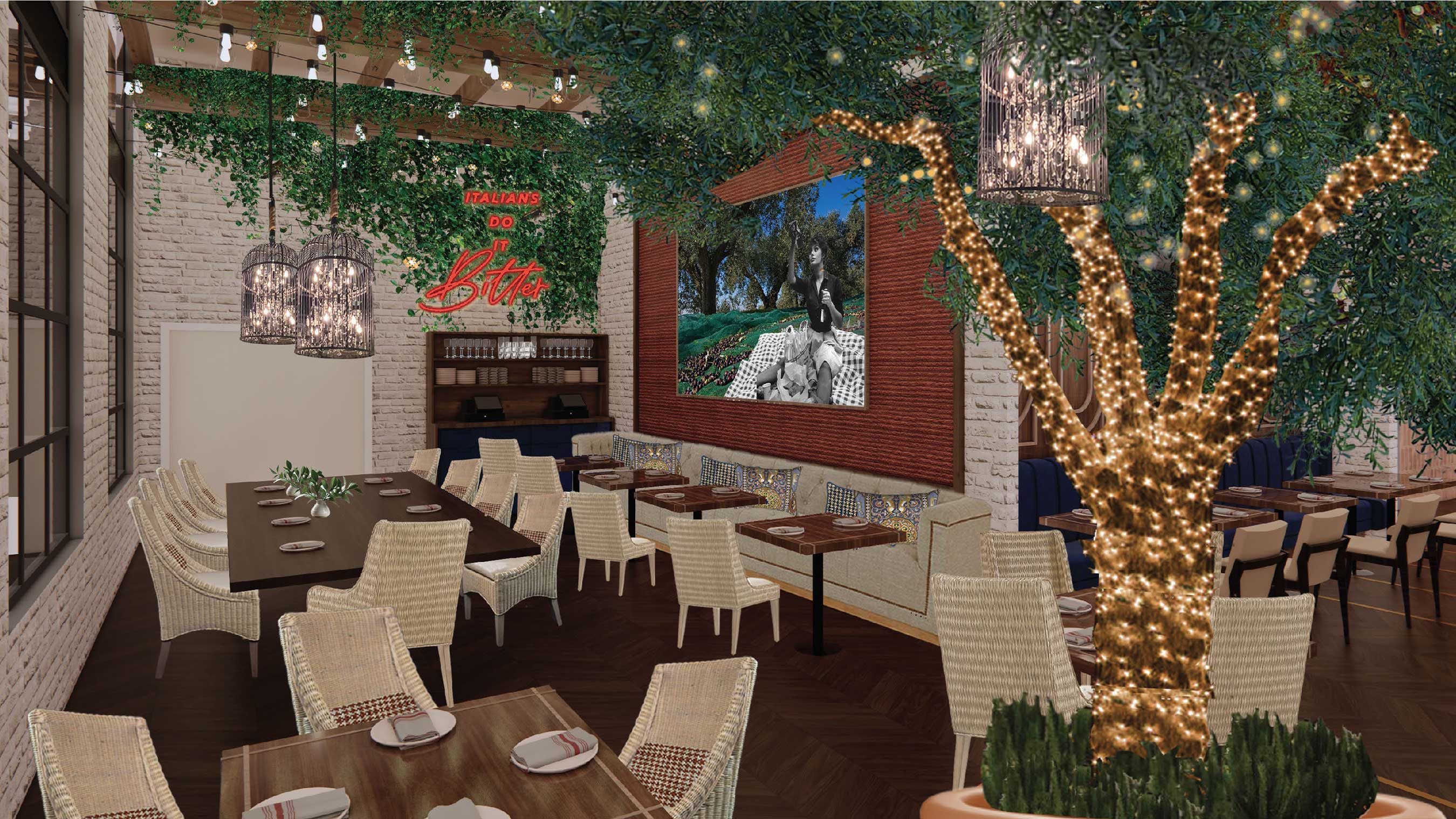 Rendering of Ballo, a new Italian dining concept from Chef Shawn McClain opening at SAHARA Las Vegas late 2021