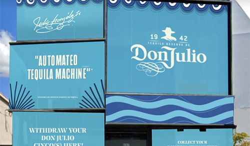 Find the entrance to the Tequila Don Julio “Automated Tequila Machine” (ATM) located in Los Angeles, CA where up to 1,000 Don Julio Cincos are available to be won each day from May 1 – May 5.