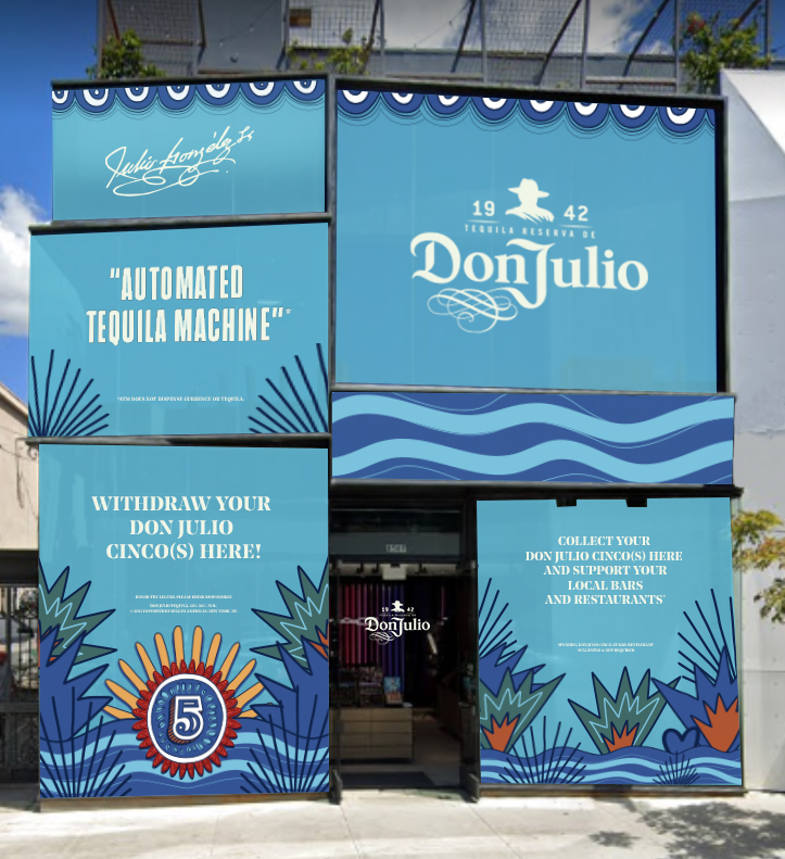 Find the entrance to the Tequila Don Julio “Automated Tequila Machine” (ATM) located in Los Angeles, CA where up to 1,000 Don Julio Cincos are available to be won each day from May 1 - May 5.