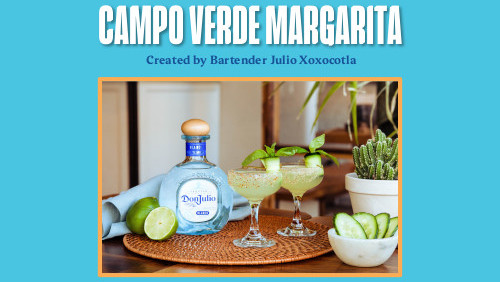 The Campo Verde Margarita created by Bartender Julio Xoxocotla is a delicious-tasting cocktail that you can make to enjoy at home this Cinco de Mayo!