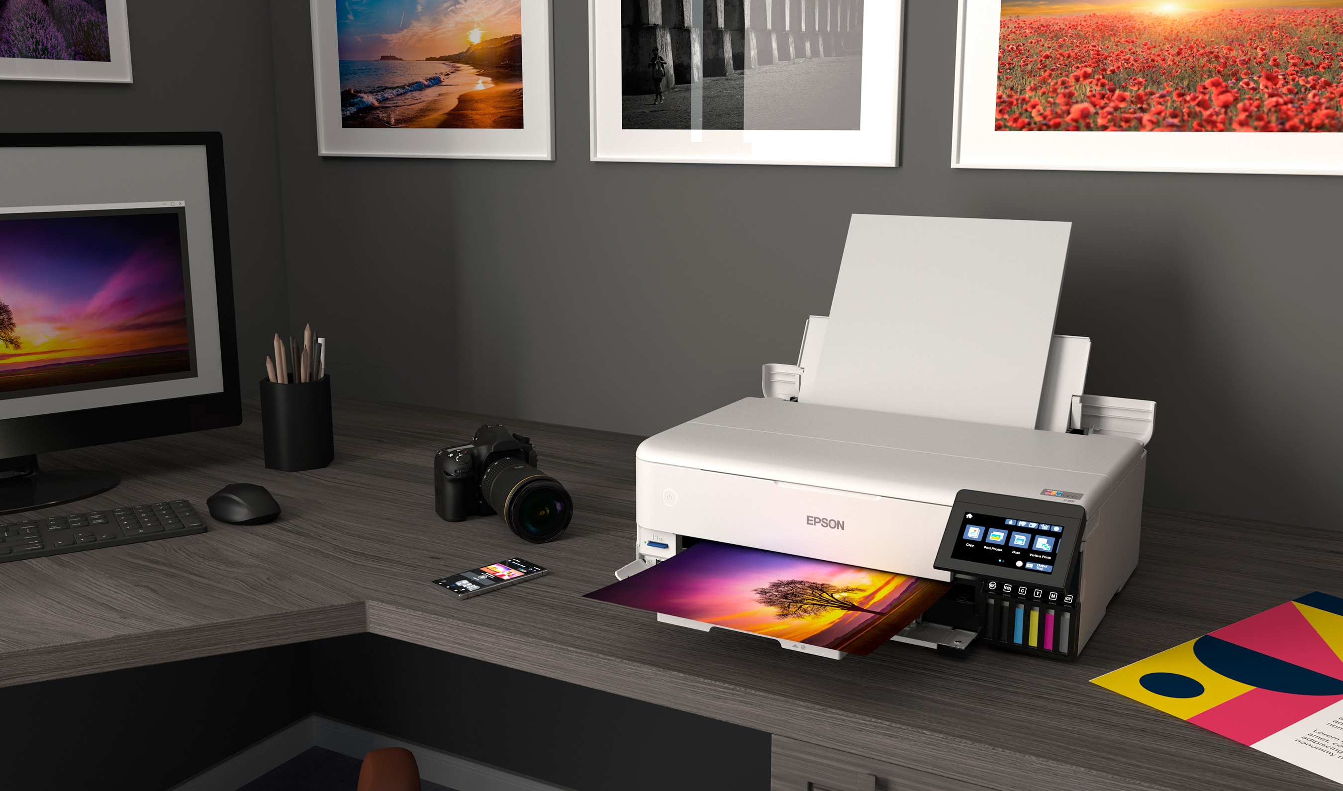 Epson EcoTank Photo printers can print 4" x 6" photos for about 4 cents each, compared to 40 cents with cartridges,4 and as an added convenience each set of bottles provides up to two years of ink.