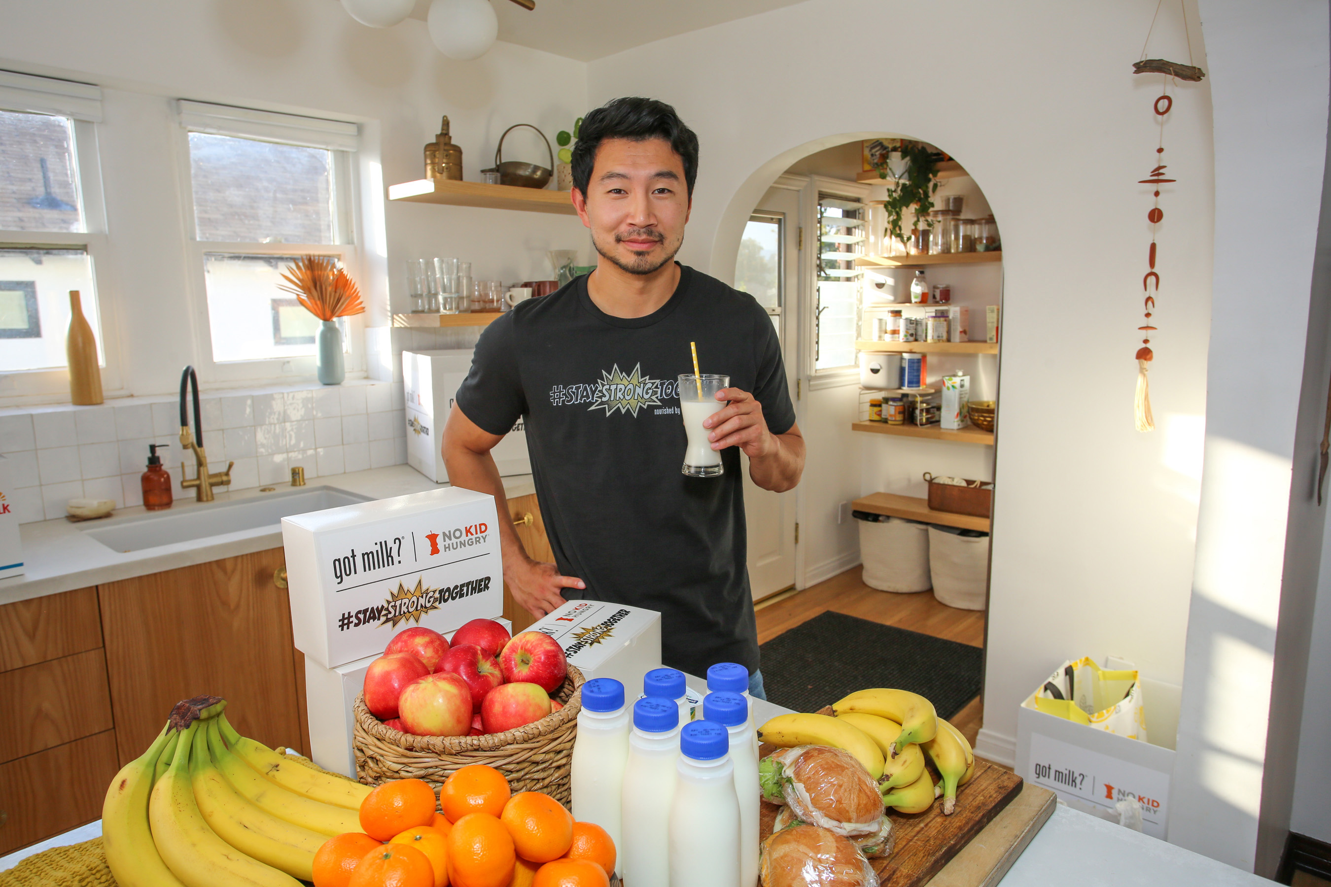 Marvel ‘Shang Chi’ Super Hero, Simu Liu, joins the creators of ‘got milk?’ on Thursday, May 13, 2021, to kick-off the #StayStrongTogether challenge on IG and Twitter with the debut of a fun video. The effort marks a partnership between California Milk Processor Board and No Kid Hungry to help provide up to 1 million meals to school feeding programs throughout the Golden State. (Photo by Rachel Murray Framingheddu for CMPB/Getty Images).