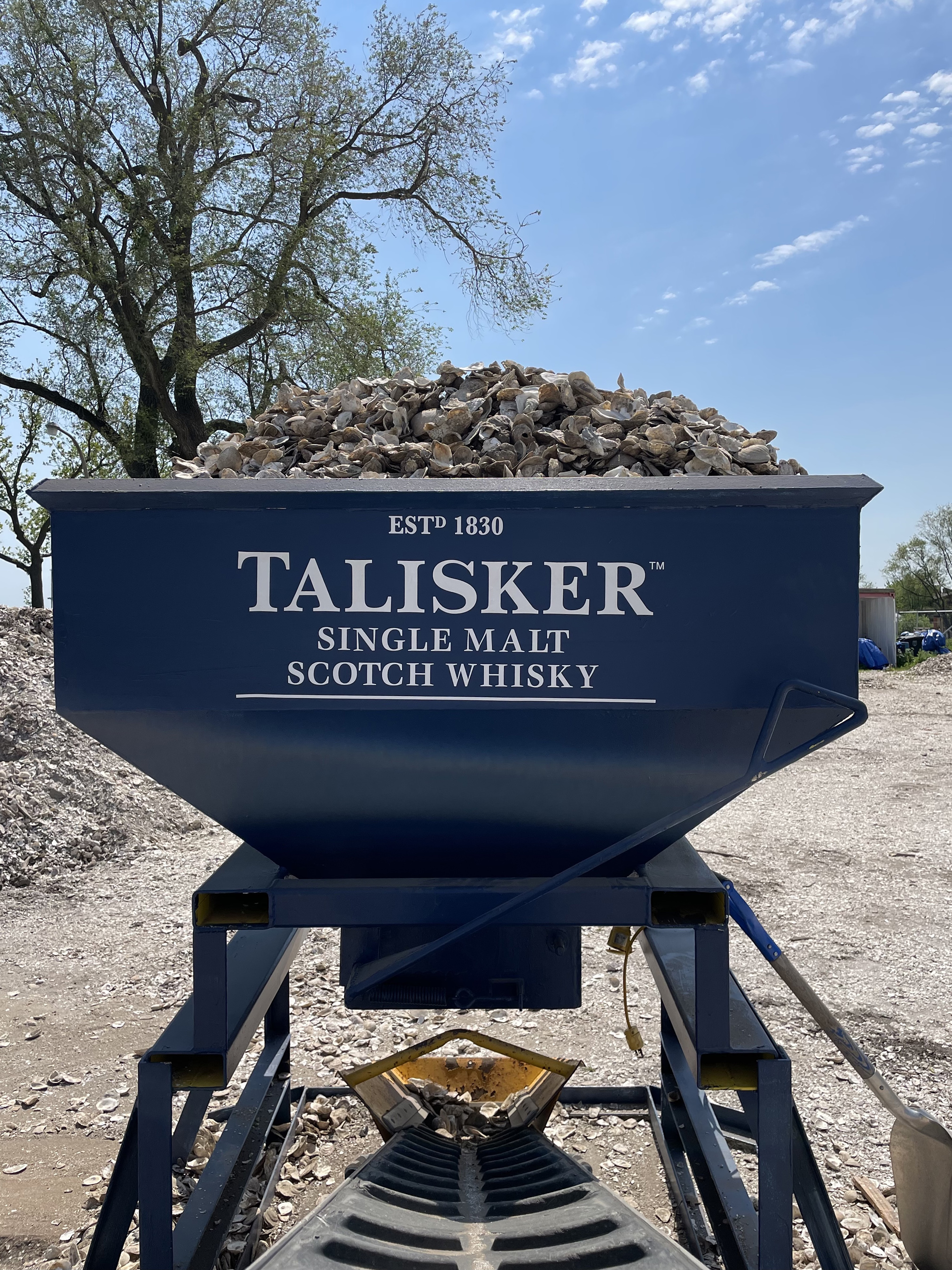 This 'hopper' can be found on Governor's Island, the home of Billion Oyster Project. It helps fill bags with used oyster shells that have been collected from the Shell Collection Program, of which Talisker Single Malt Scotch Whisky is the lead sponsor.