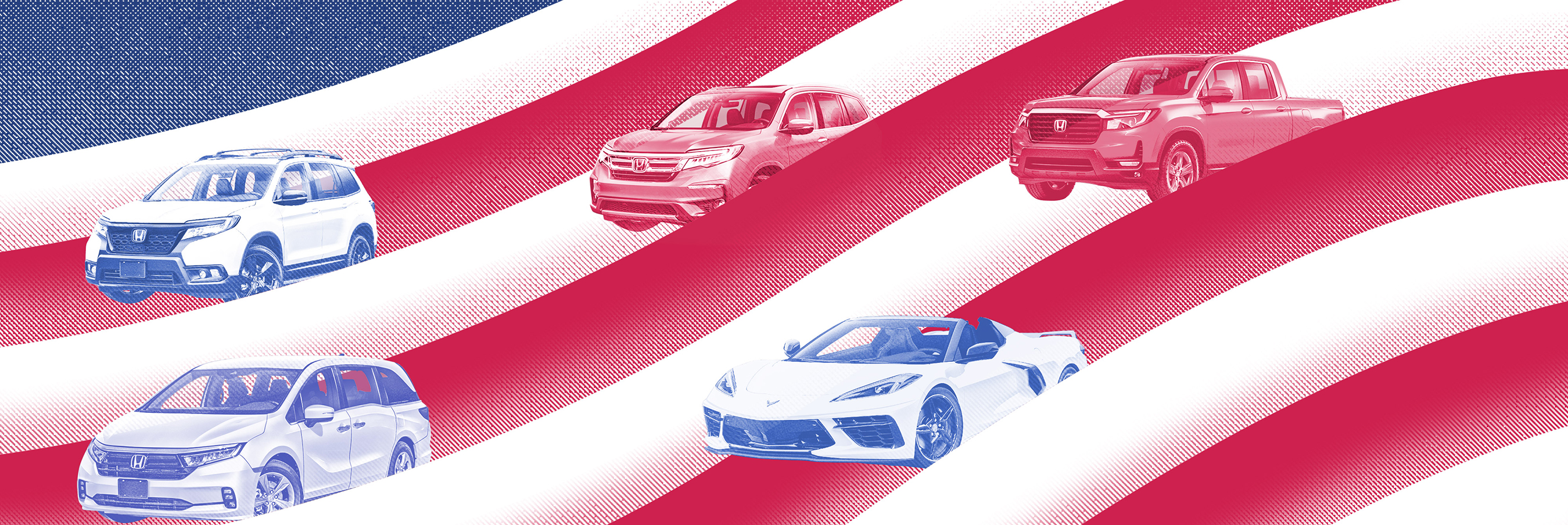 Cars on an American flag background