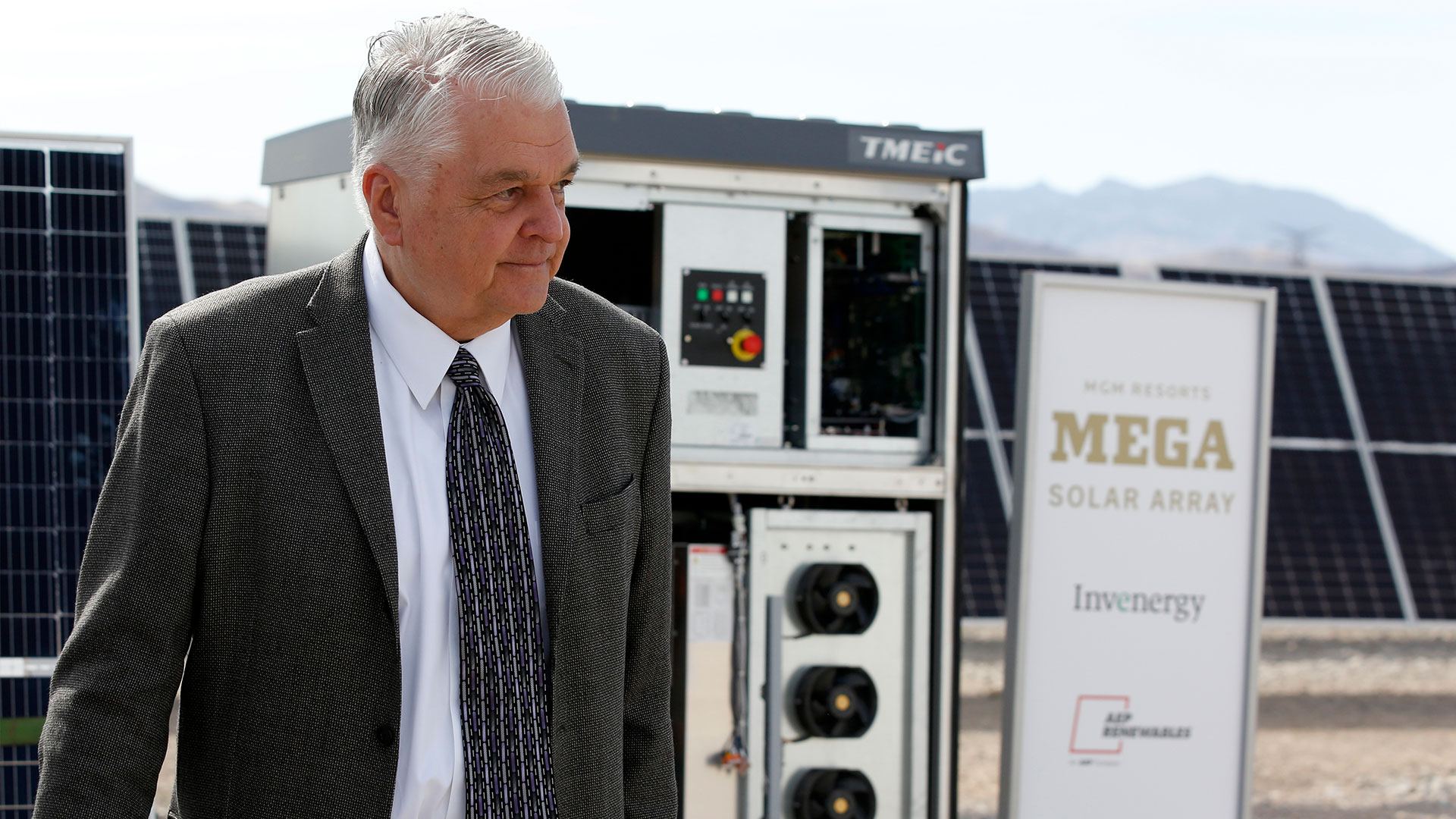 Nevada Governor Steve Sisolak attends the launch of MGM Resorts 100MW solar array.