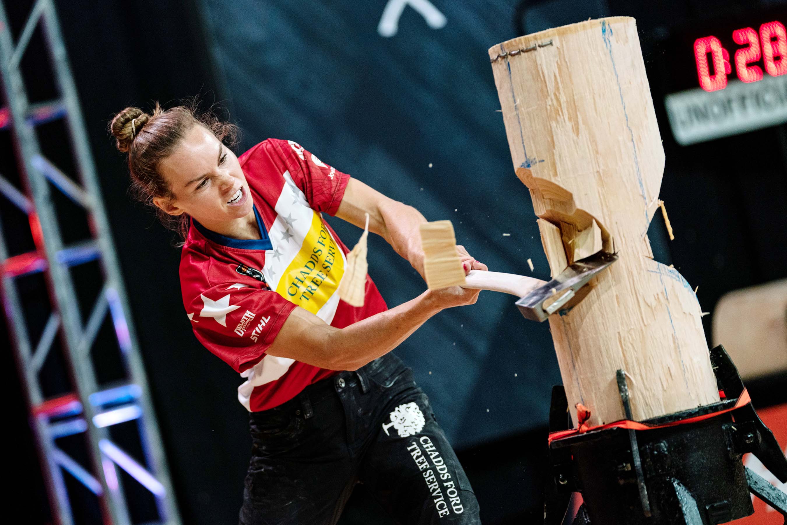 Martha King, 2019 U.S. STIHL TIMBERSPORTS Women's Division Champion, competes in the Standing Block, a fourth discipline added to the Women's Division this season.