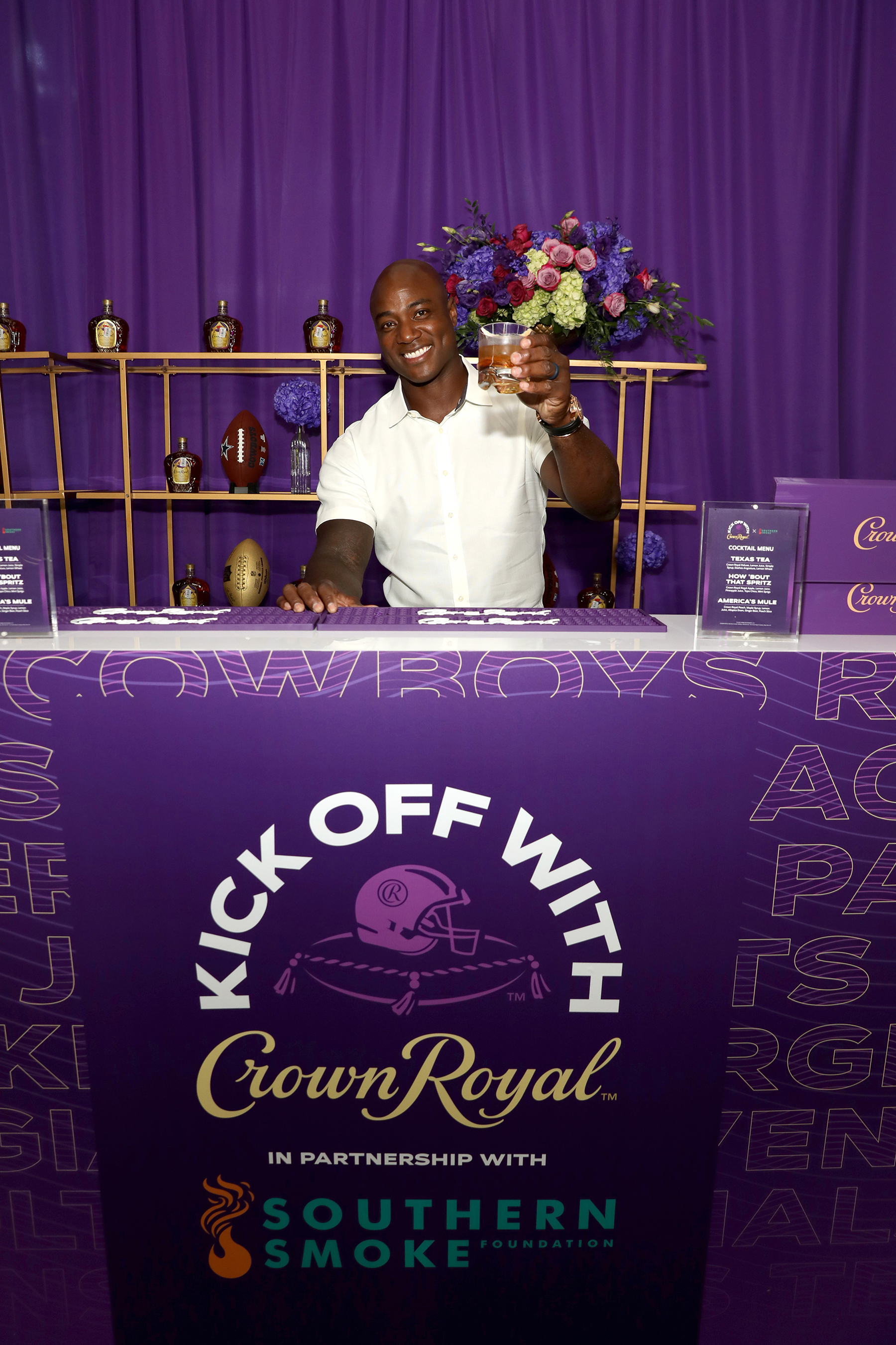 Dallas Cowboys legend DeMarcus Ware joins Crown Royal to support hospitality workers during the brand’s ‘Kick Off with Crown Royal’ event at AT&T Stadium on Wednesday, September 8.