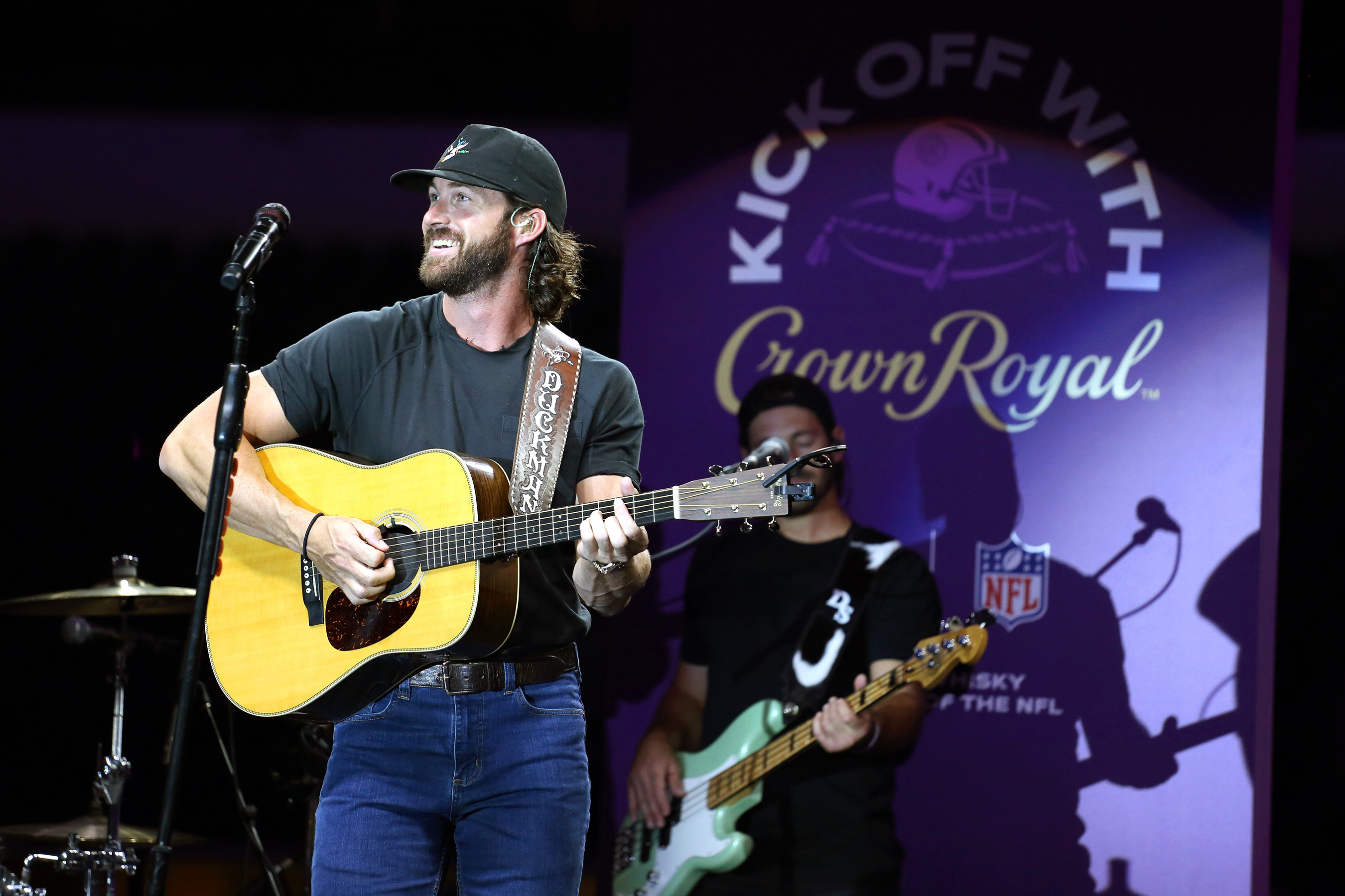 Country music star Riley Green performs at the Crown Royal Industry Night of Service Generosity Hour, celebrating hospitality and stadium workers in Dallas, Texas at AT&T Stadium.