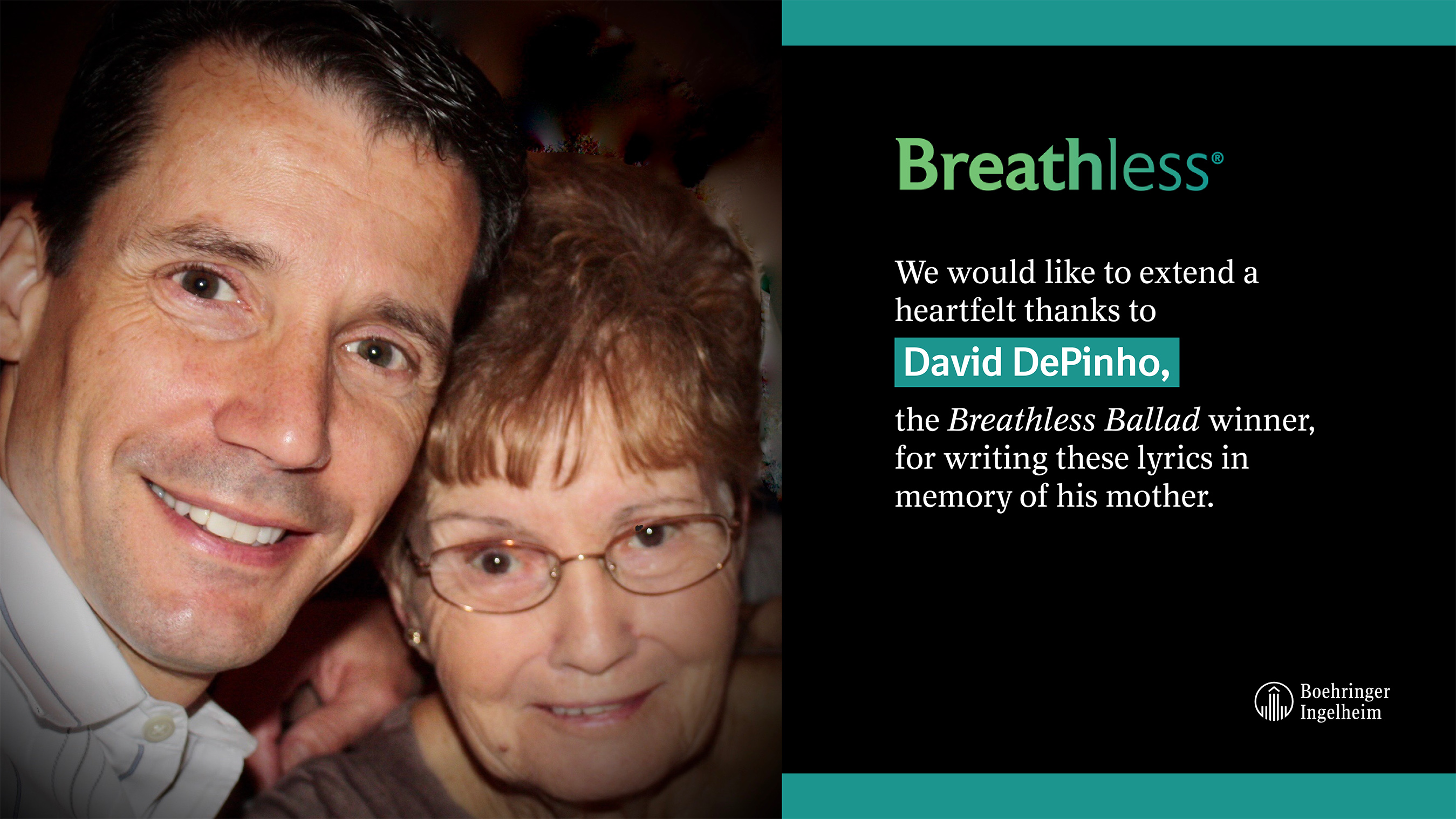 Breathless Ballad Challenge winner David DePinho and his mother