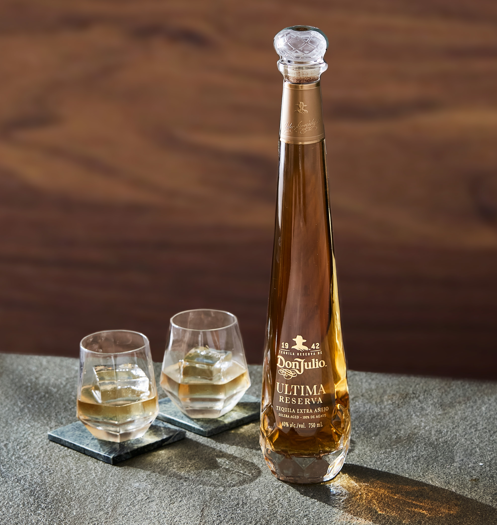 Tequila Don Julio Ultima Reserva is an exceptional liquid beautifully golden in color that begins with a nose of toasted oak and caramel, followed with hints of apricot and orange, and finished with deliciously smooth honeyed agave that is best enjoyed neat.