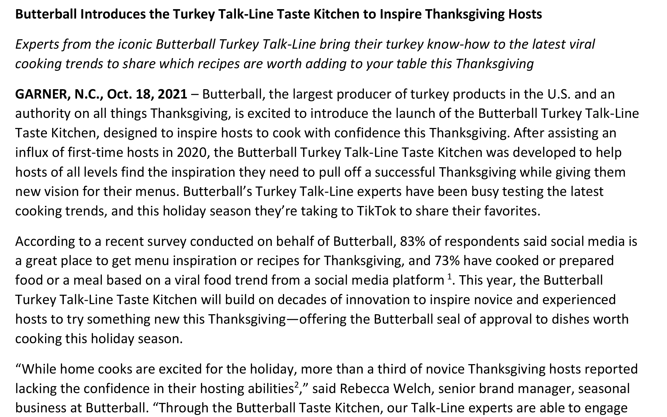 Butterball Introduces the Turkey Talk-Line Taste Kitchen