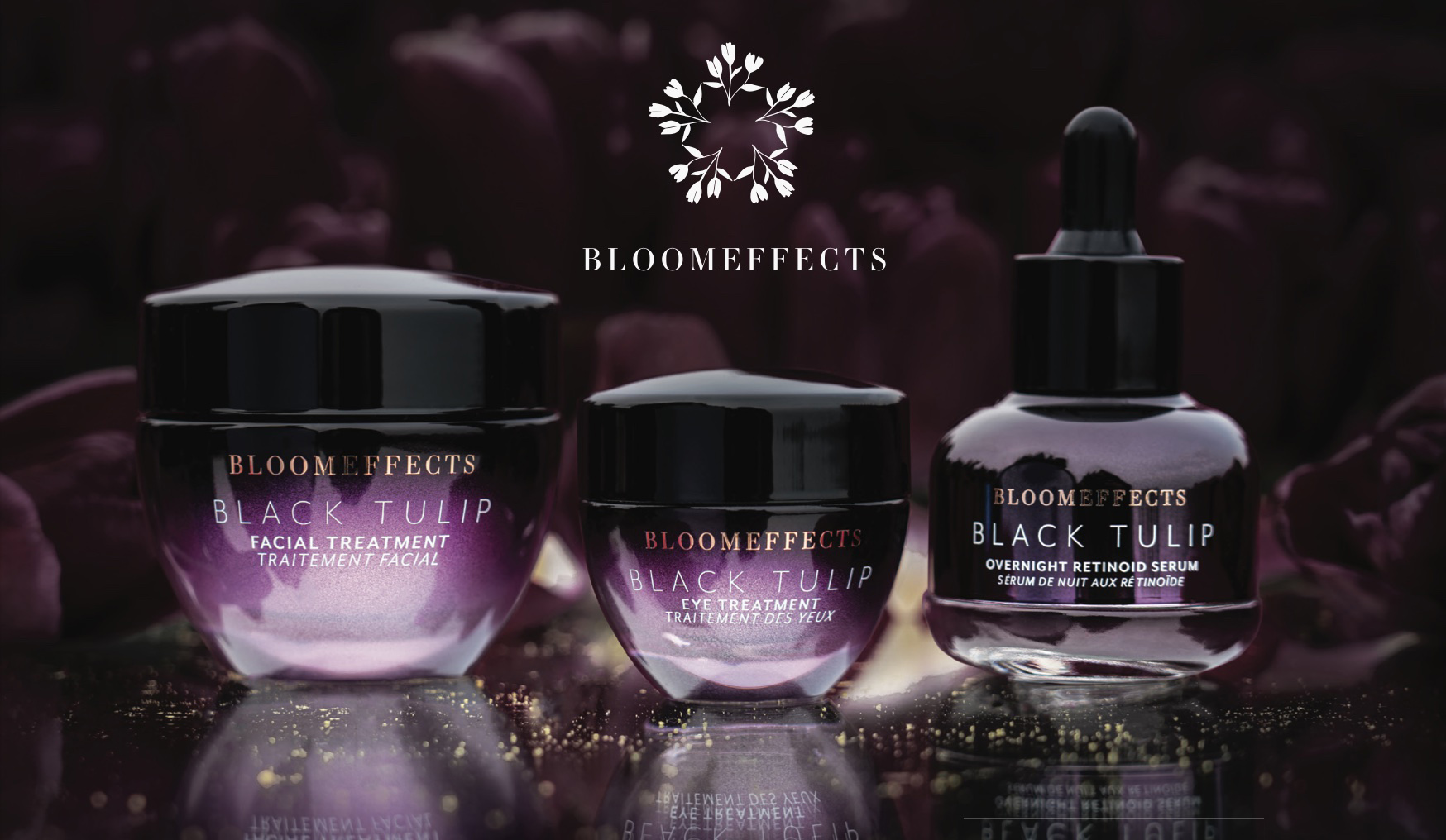 Bloomeffects Debuts Black Tulip Skincare Collection: Overnight Retinoid Serum, Eye Treatment, and Facial Treatment
