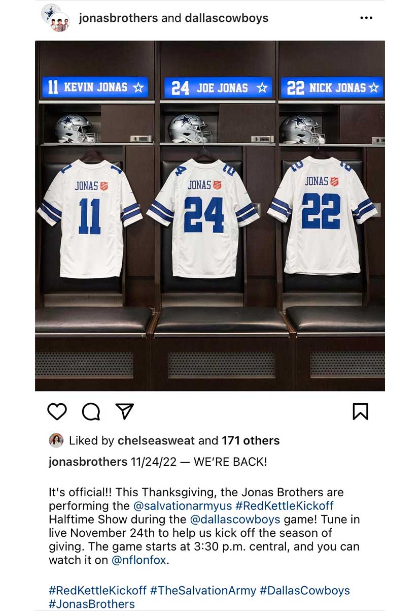 Jonas Brothers to perform halftime show of Cowboys-Giants