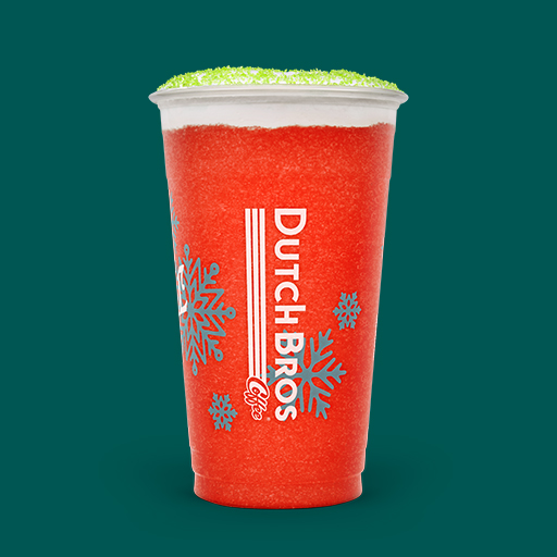The Holly Jolly Rebel features a mix of pomegranate and vanilla within Dutch Bros’ exclusive energy drink, Rebel, all topped with Soft Top and green sprinks