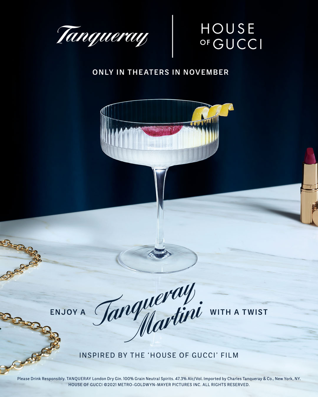 A Tanqueray Martini with a Twist Stars as a Pivotal Catalyst in MGM's House of Gucci Film.