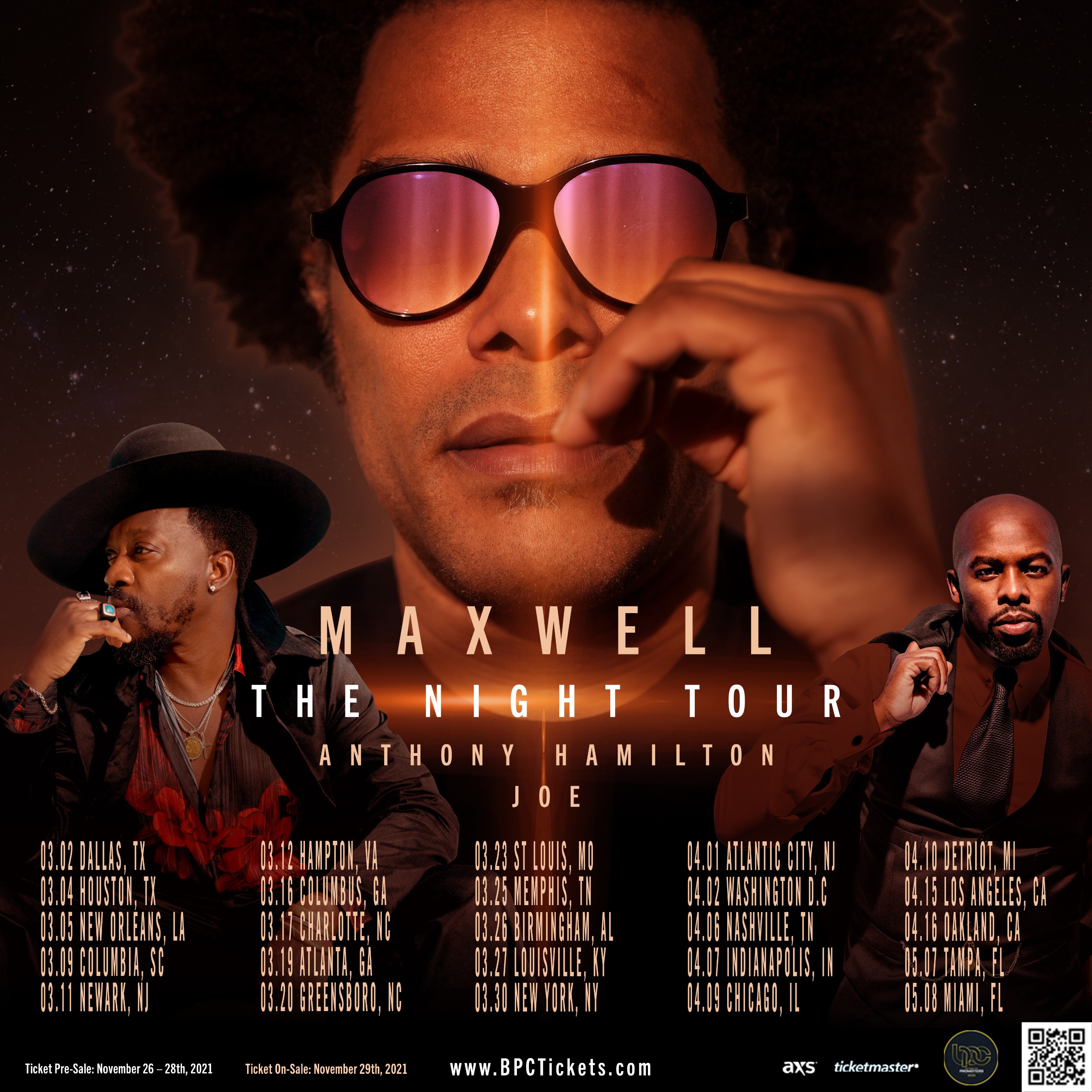 Maxwell’s The Night Tour dates and tour listings.