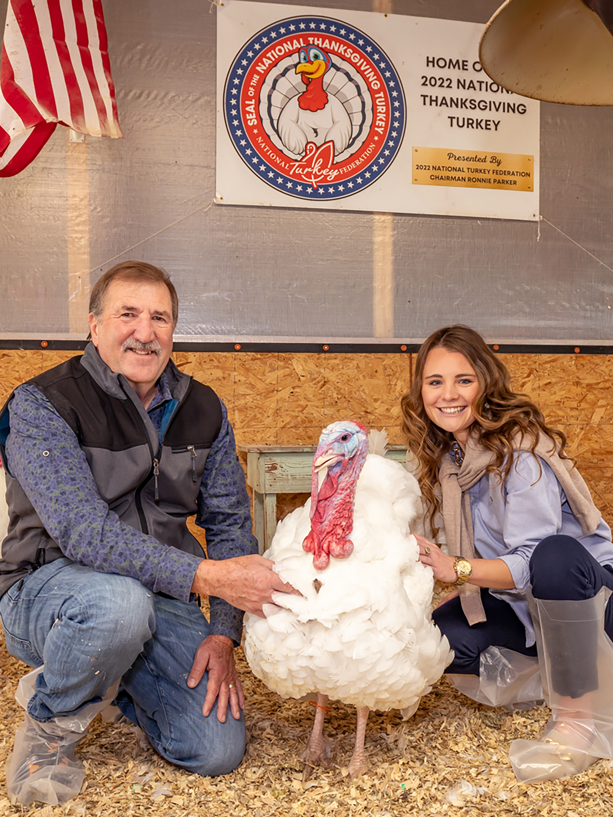 Ronnie Parker and Lexie Starnes pose with members of the Presidential Flock on the farm in North Carolina.