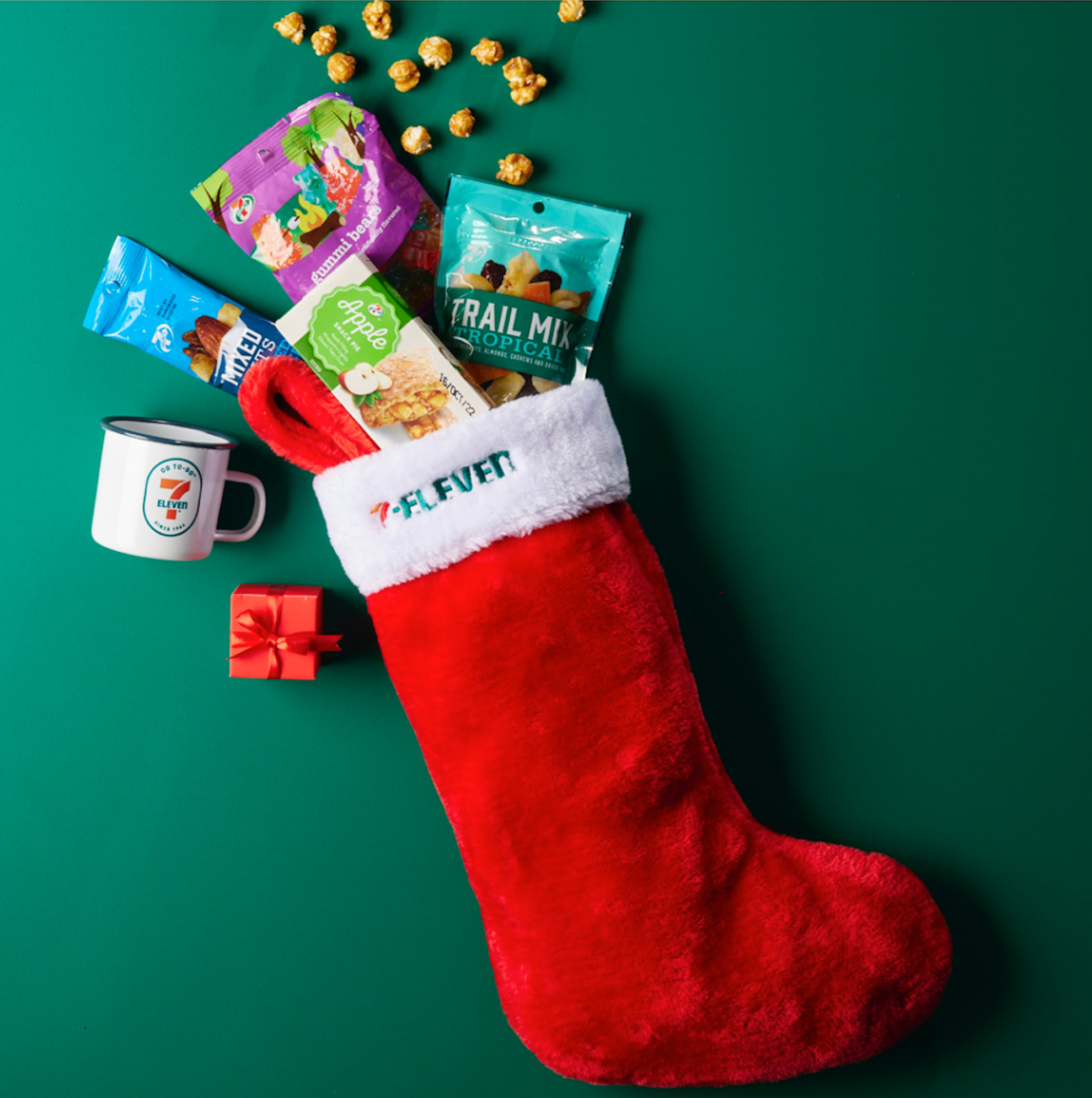 christmas stocking with toys errupting from the top
