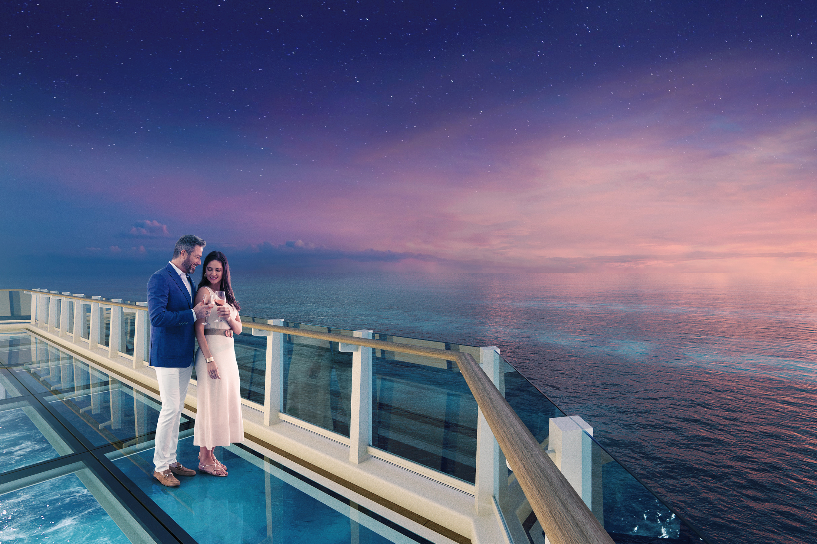 Norwegian Viva's Ocean Boulevard, the 44,000 square foot outdoor walkway which wraps around the entire ship, will feature Oceanwalk, two glass bridges situated above water.