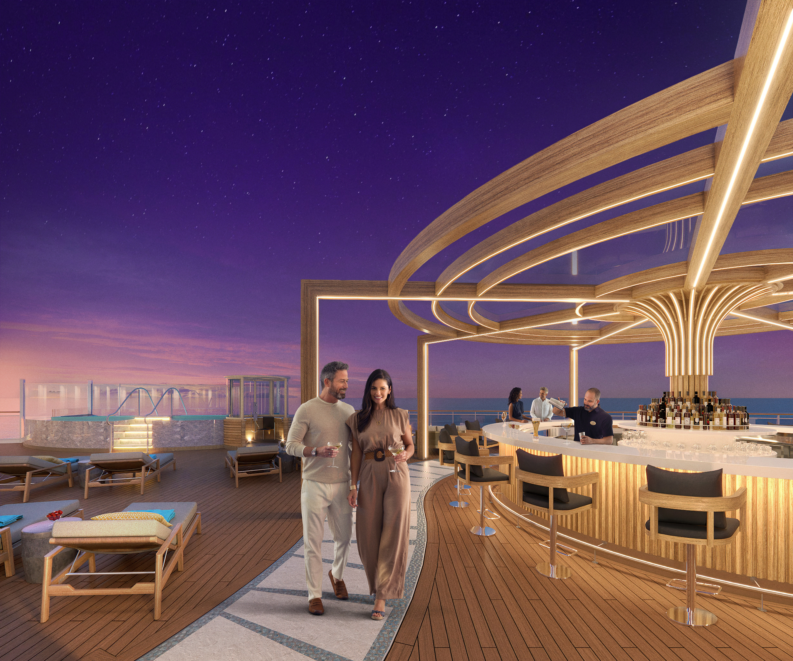 The adults-only Vibe Beach Club, located on Deck 17, will offer two infinity hot tubs and a dedicated bar. Norwegian Viva will provide guests with elevated experiences including more wide-open spaces, thoughtful and stunning design and exceptional service.