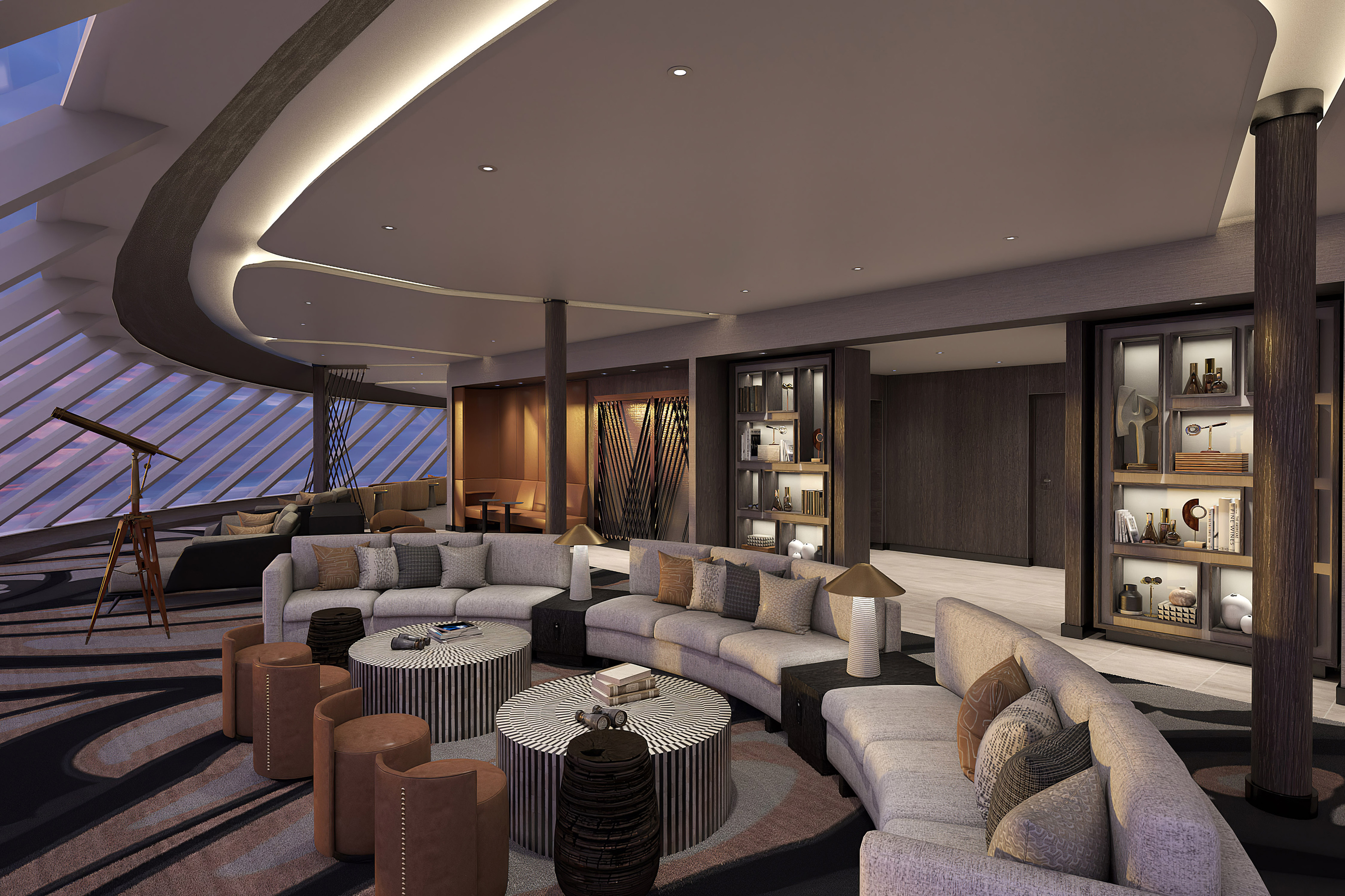 The guest-popular Observation Lounge will make a return on Norwegian Prima and Viva. The space, a multi-use refuge with different areas designated for lounging, and socializing, is designed to let the outside in with expansive views.