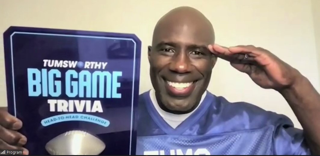 Hall-of-Fame inductee Terrell Davis celebrates a big win against legendary wide receiver Hines Ward in a special head-to-head challenge to promote TUMSworthy Big Game Trivia.
