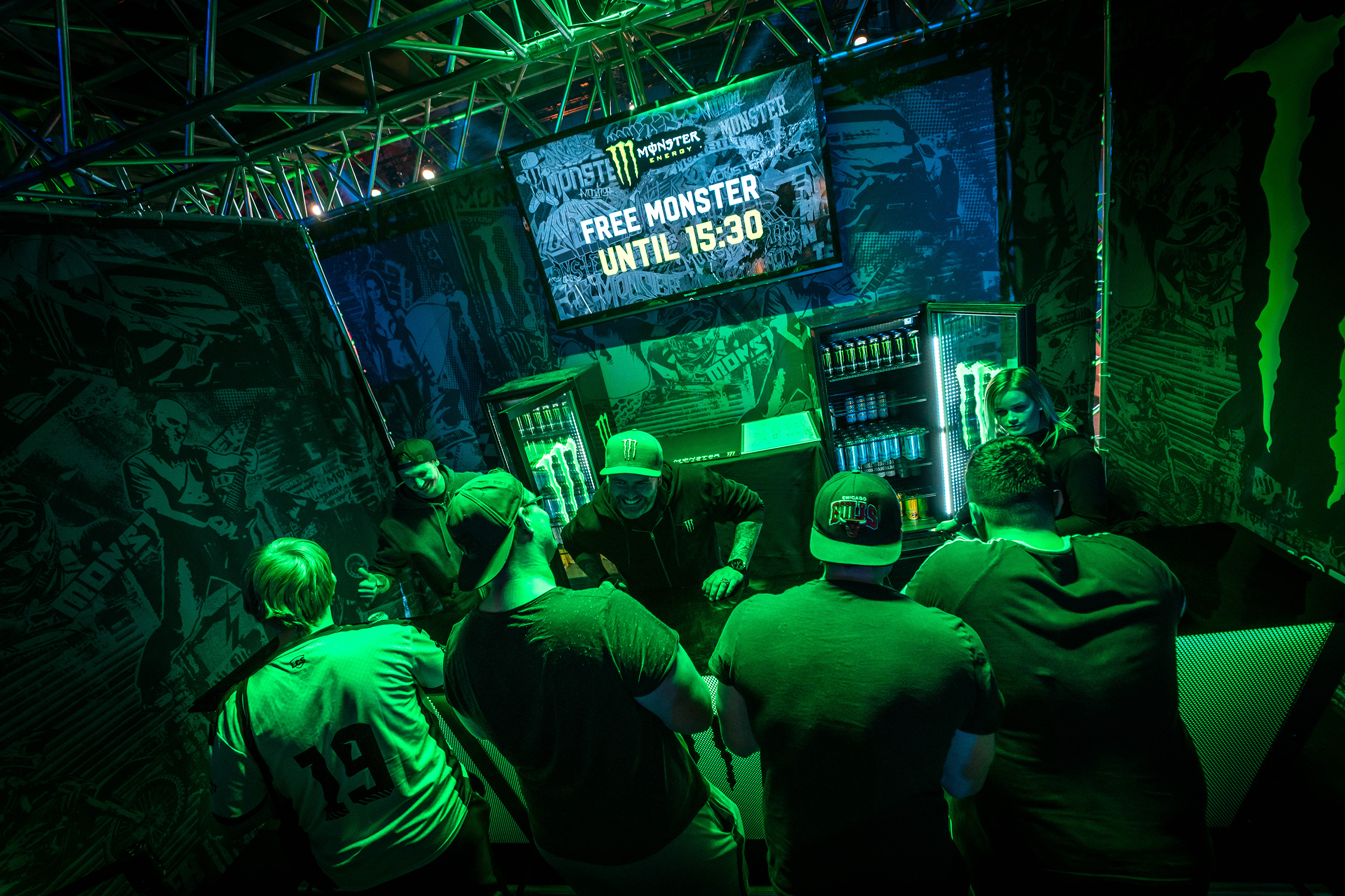 Gamers empty out fridges of free Monster Energy samples at DreamHack Winter 2019.