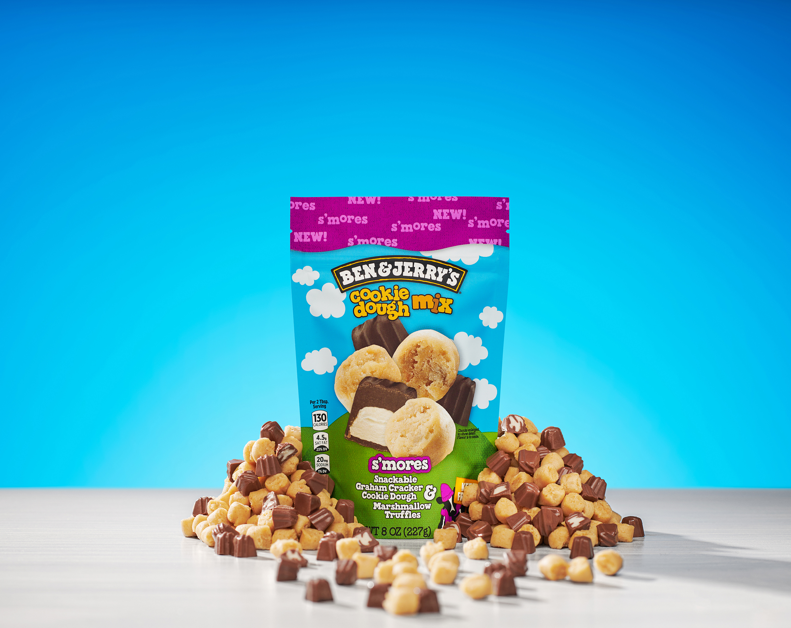 The new S’mores Cookie Dough Mix unveiled by Ben & Jerry’s features snackable graham cracker cookie dough with marshmallow truffles.