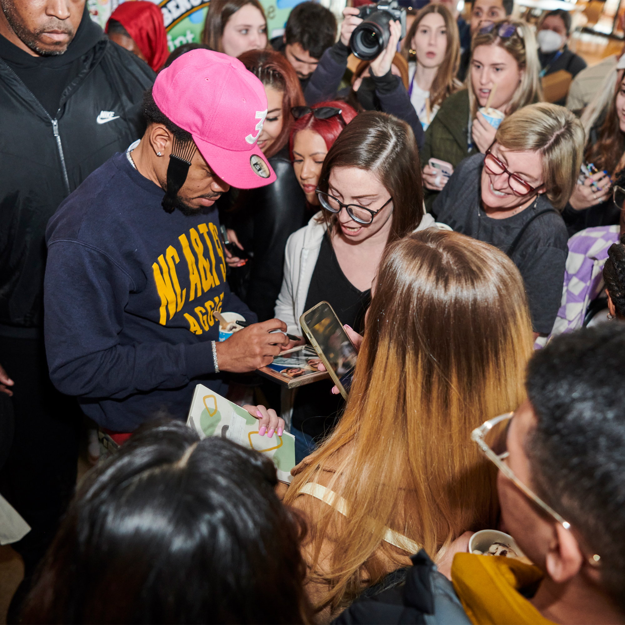 Chance the Rapper with Chicago area fans after recognizing teachers for Teacher Appreciation Week