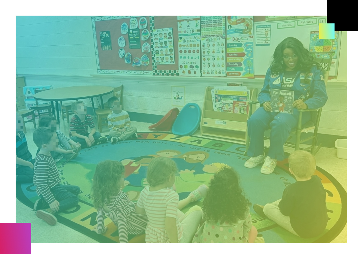 Another employee volunteered with a preschool class: She read a book about Mae Jemison for Black History Month and answered questions about science and technology.